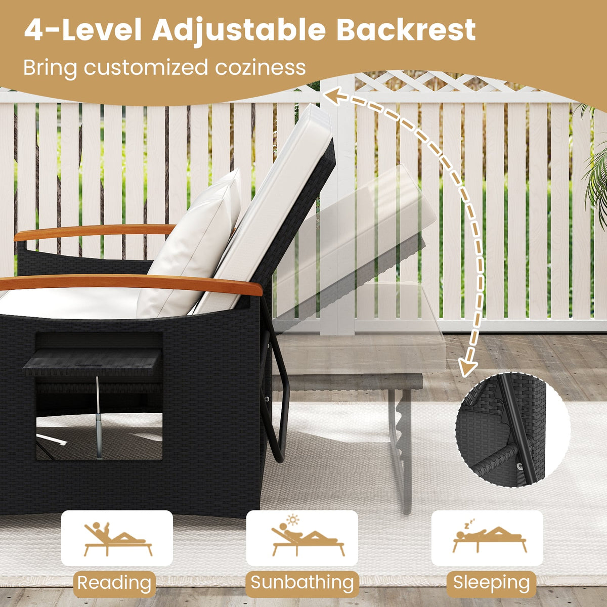 Outdoor Wicker Daybed with Folding Panels and Storage Ottoman-White-Outdoor Chaise Lounges-DECOROLALA