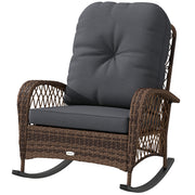 Outdoor Wicker Rattan Rocking Chair - Black Cushions-Outdoor Rocking Chairs-DECOROLALA