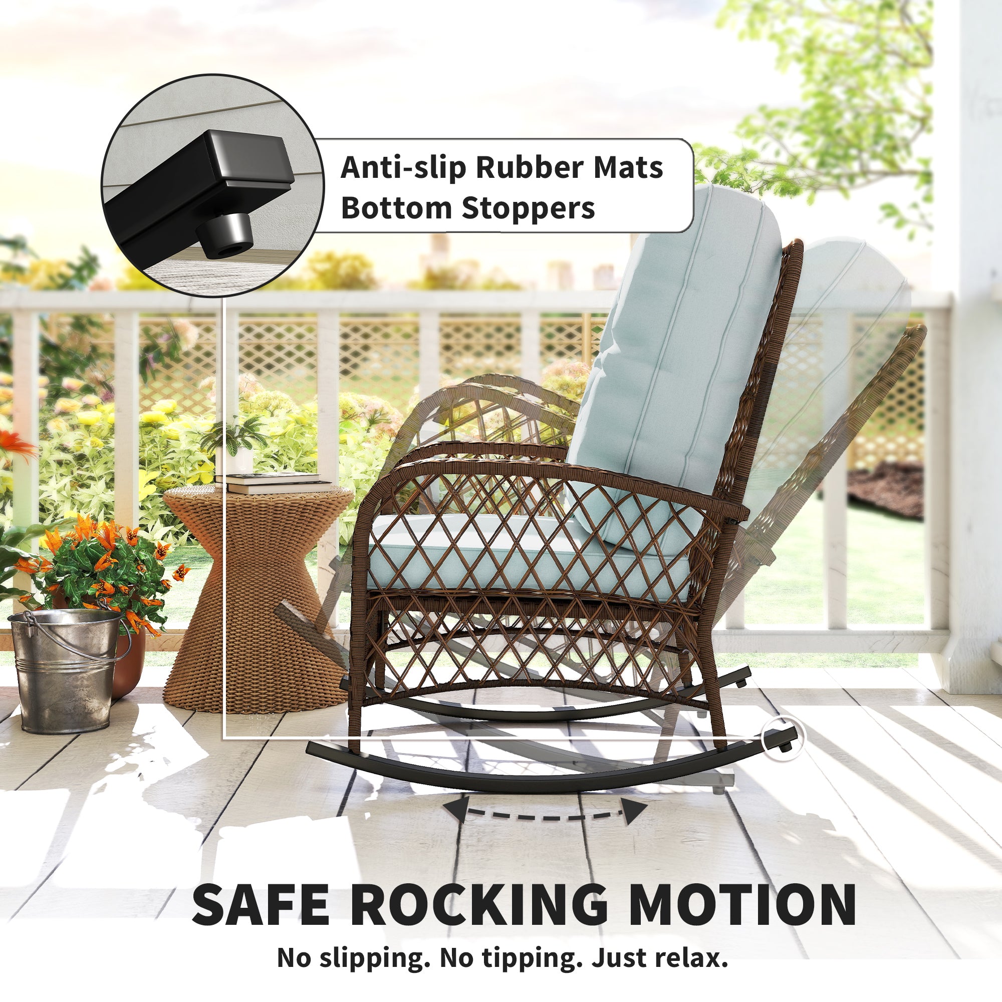 Outdoor Wicker Rattan Rocking Chair - Light Green-DECOROLALA