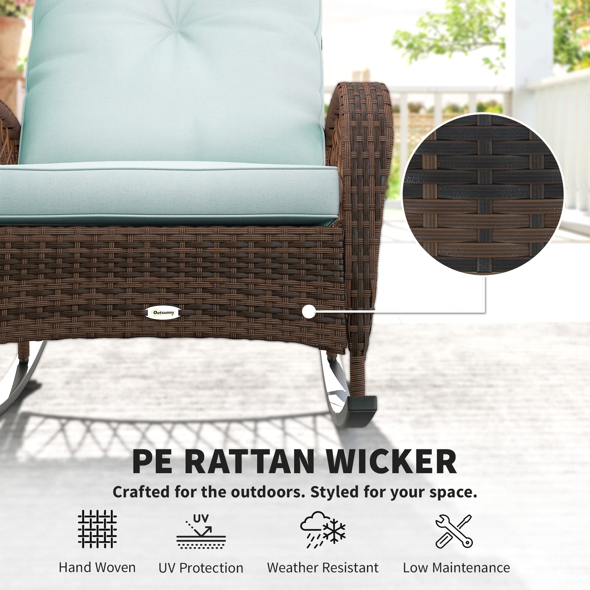 Outdoor Wicker Rattan Rocking Chair - Light Green-DECOROLALA