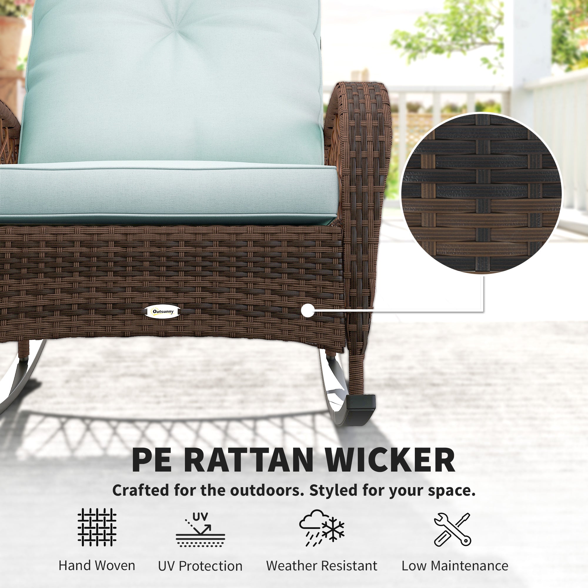 Outdoor Wicker Rattan Rocking Chair - Light Green-DECOROLALA