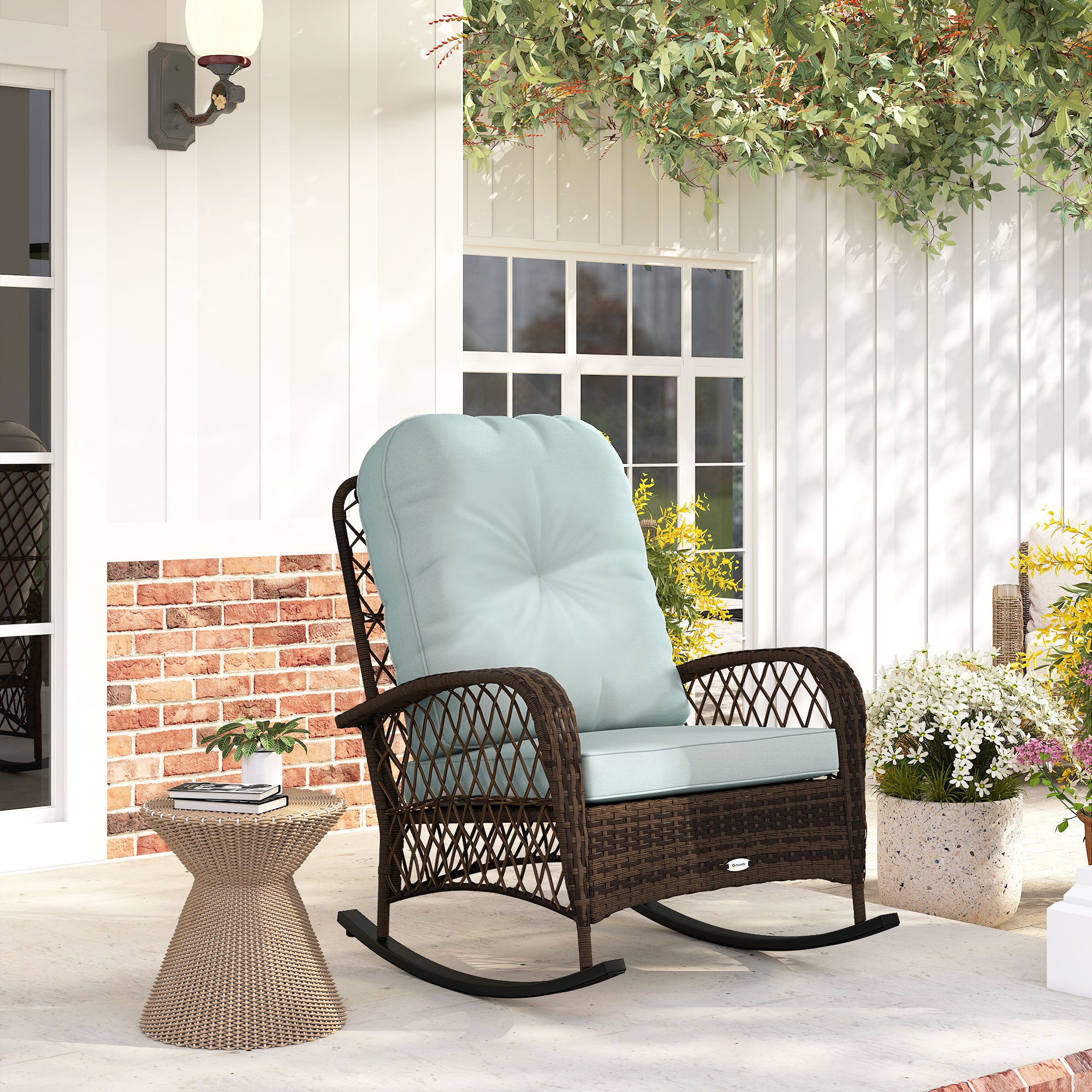Outdoor Wicker Rattan Rocking Chair - Light Green-DECOROLALA