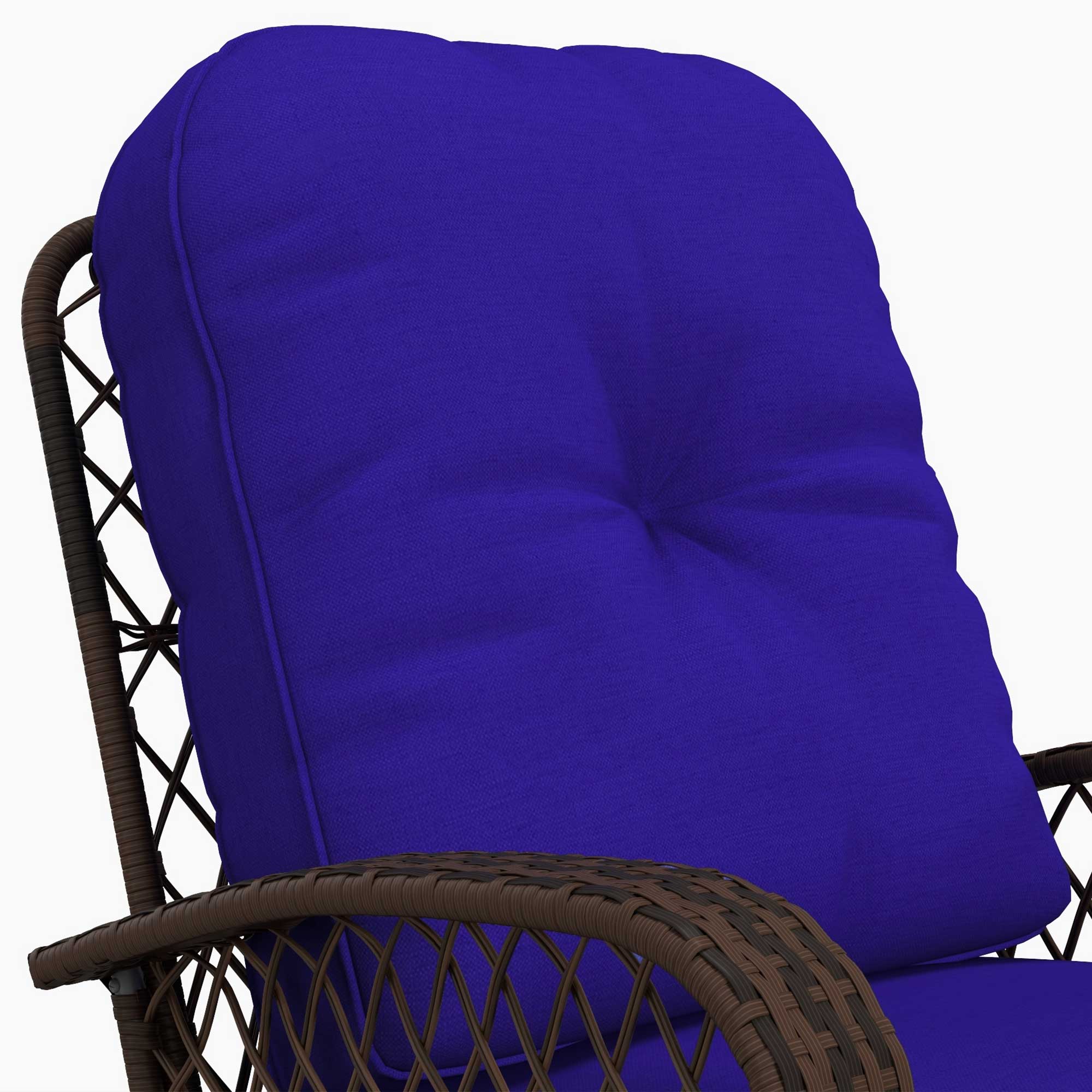 Outdoor Wicker Rocking Chair - Dark Blue Cushions-DECOROLALA