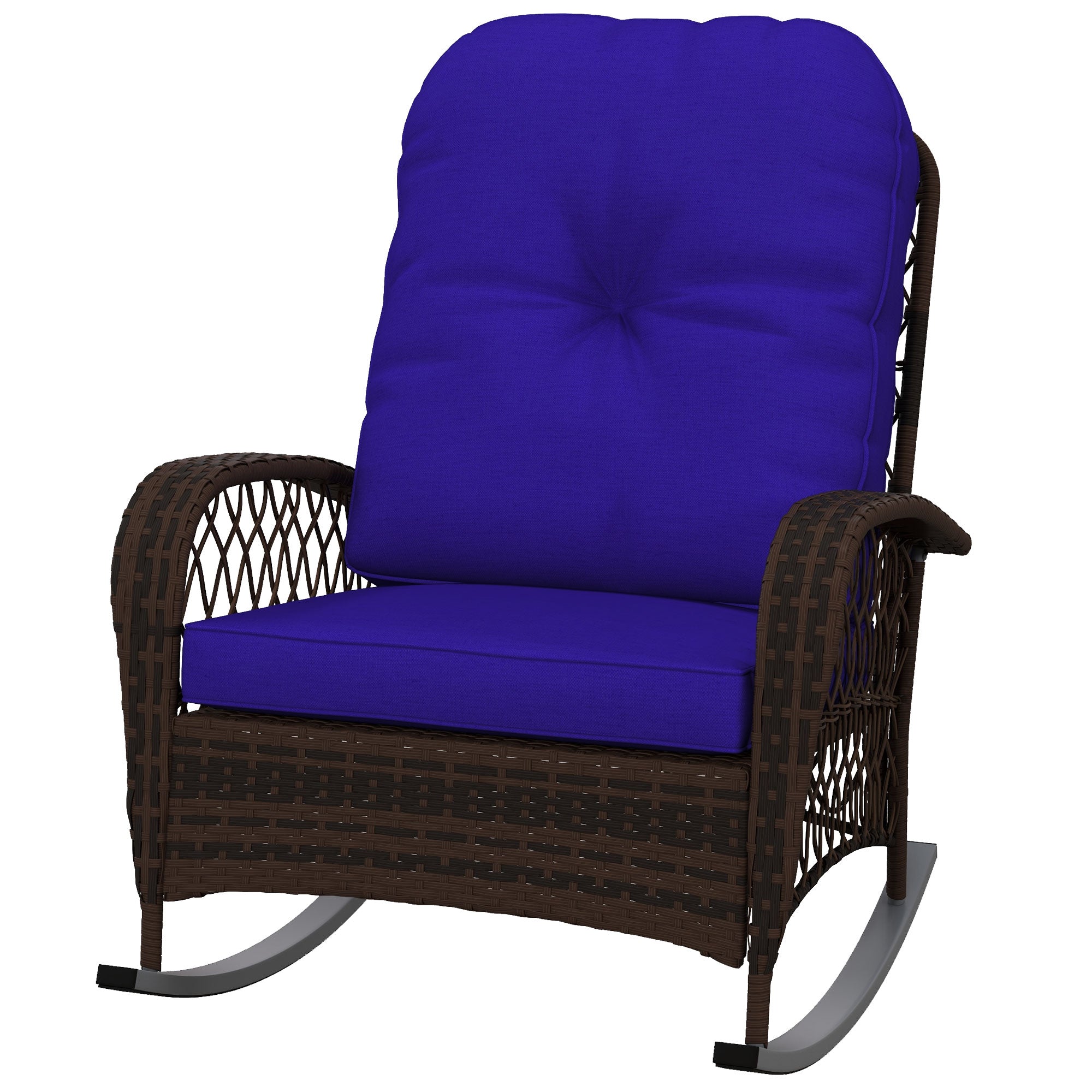 Outdoor Wicker Rocking Chair - Dark Blue Cushions-DECOROLALA