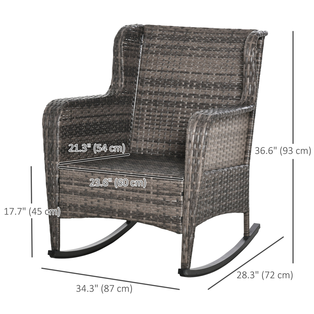 Outdoor Wicker Rocking Chair, Grey PE Rattan with Cushions-Outdoor Rocking Chairs-DECOROLALA