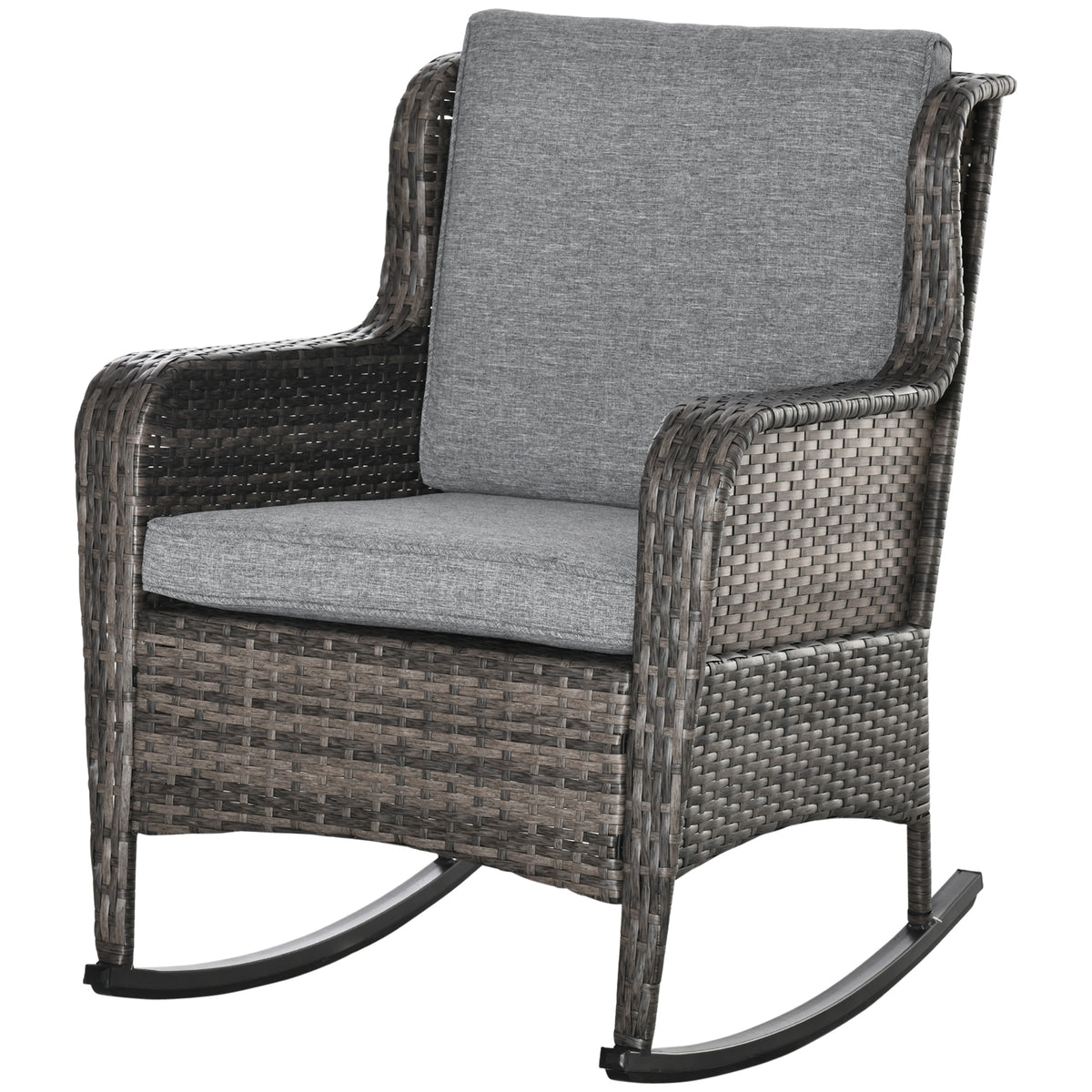 Outdoor Wicker Rocking Chair, Grey PE Rattan with Cushions-Outdoor Rocking Chairs-DECOROLALA