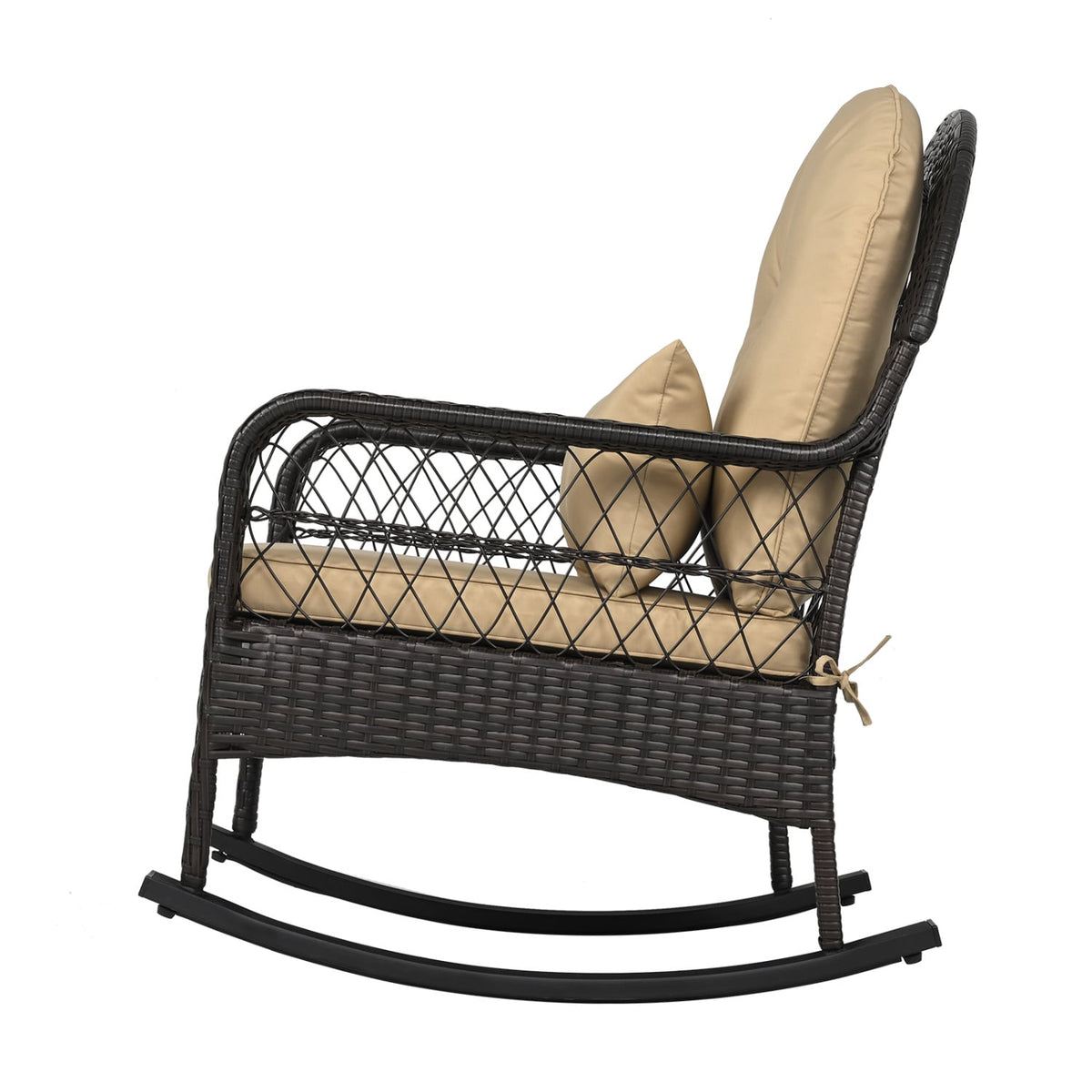 Outdoor Wicker Rocking Chair with Anti-Tip Stoppers 400 LBS for Porch Deck-Brown-Outdoor Rocking Chairs & Gliders-DECOROLALA