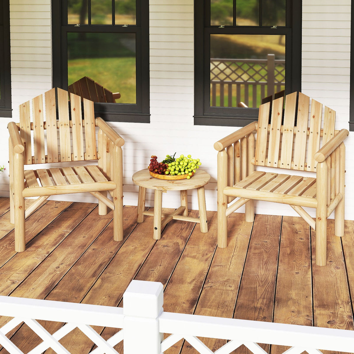 Outdoor Wood Armchair Wooden Patio Dining Chair with Armrests-Natural-Patio Dining Chairs-DECOROLALA