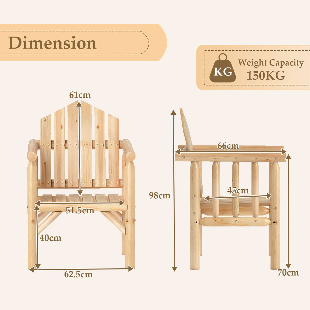 Outdoor Wood Armchair Wooden Patio Dining Chair with Armrests-Natural-Patio Dining Chairs-DECOROLALA