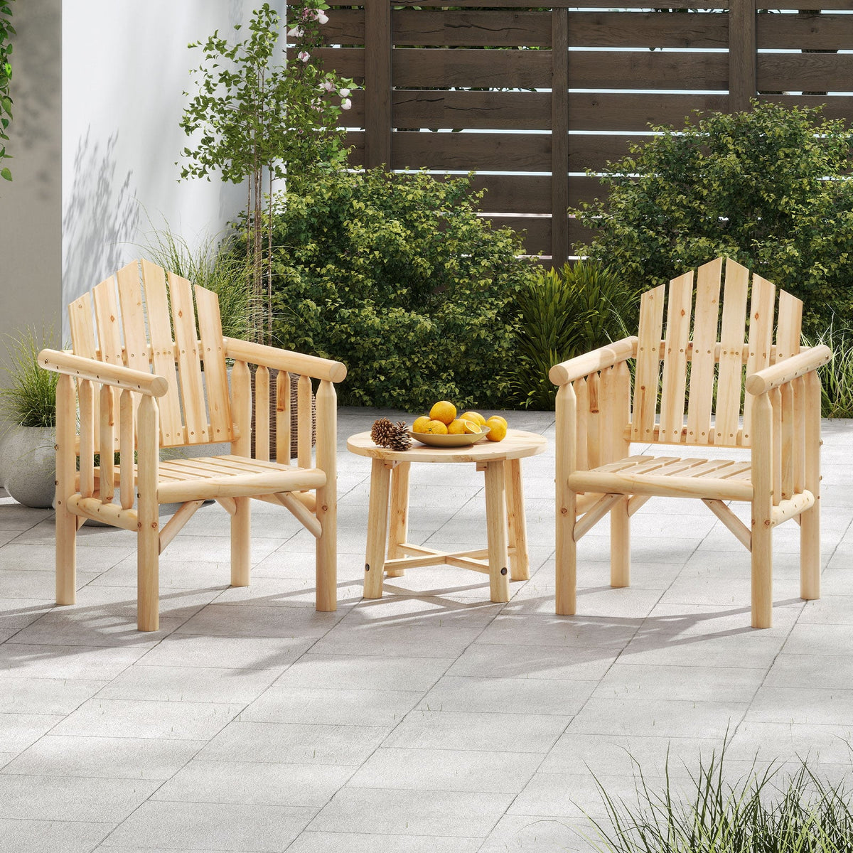 Outdoor Wood Armchair Wooden Patio Dining Chair with Armrests-Natural-Patio Dining Chairs-DECOROLALA