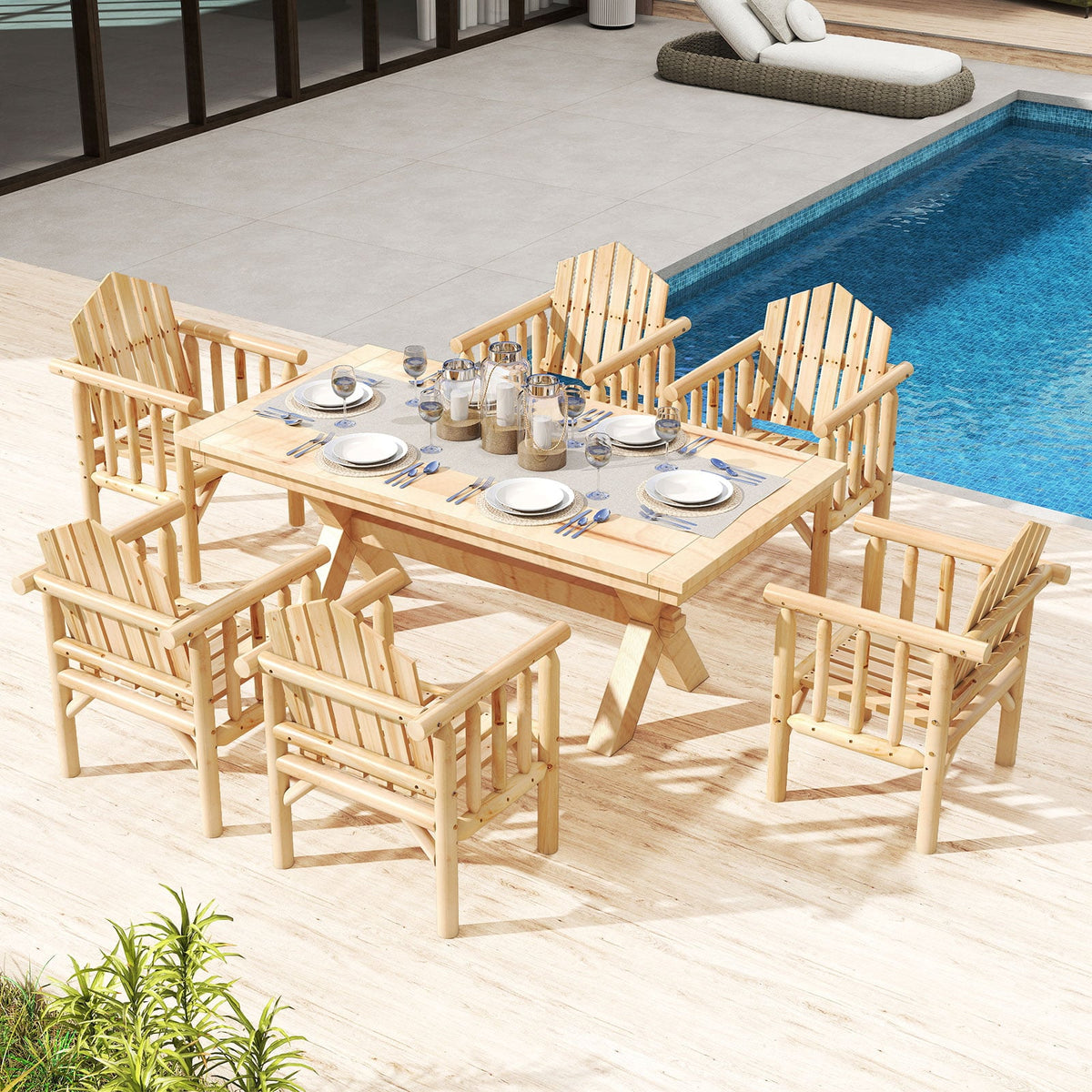 Outdoor Wood Armchair Wooden Patio Dining Chair with Armrests-Natural-Patio Dining Chairs-DECOROLALA