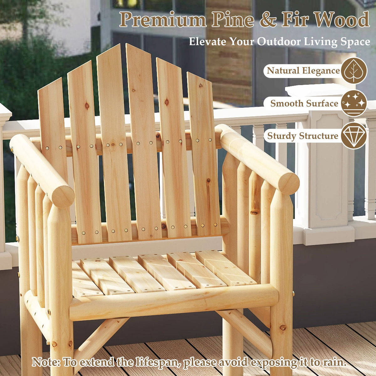 Outdoor Wood Armchair Wooden Patio Dining Chair with Armrests-Natural-Patio Dining Chairs-DECOROLALA