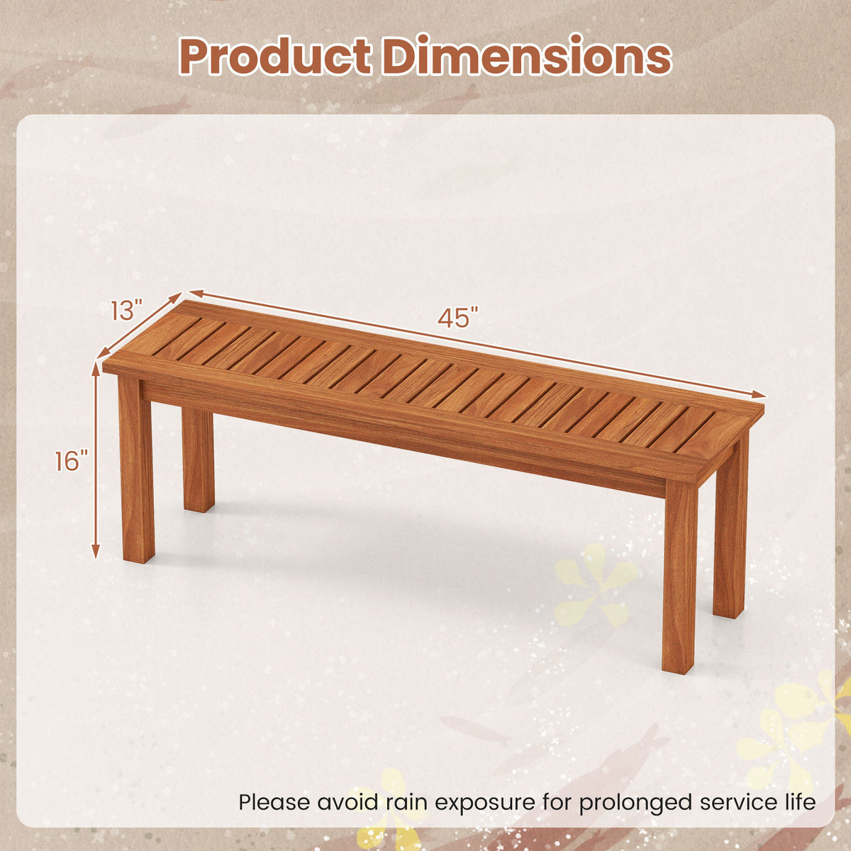 Outdoor Wood Bench 2-Person Backless Patio Garden Bench with Slatted Seat-Outdoor Benches-DECOROLALA