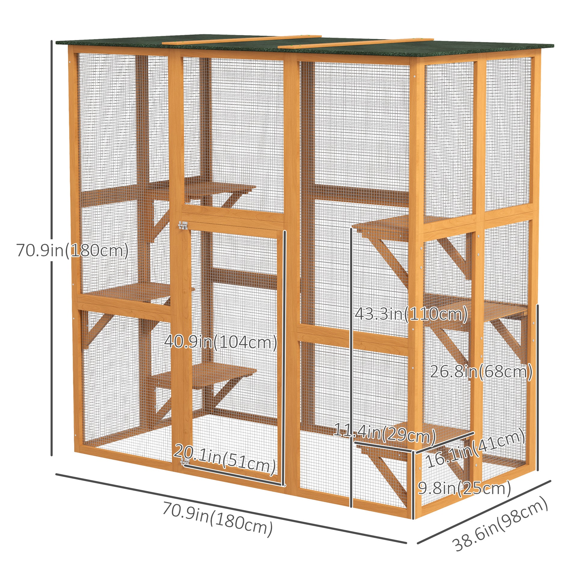 Outdoor Wooden Cat Cage - 71" Large Patio Enclosure, Orange-DECOROLALA