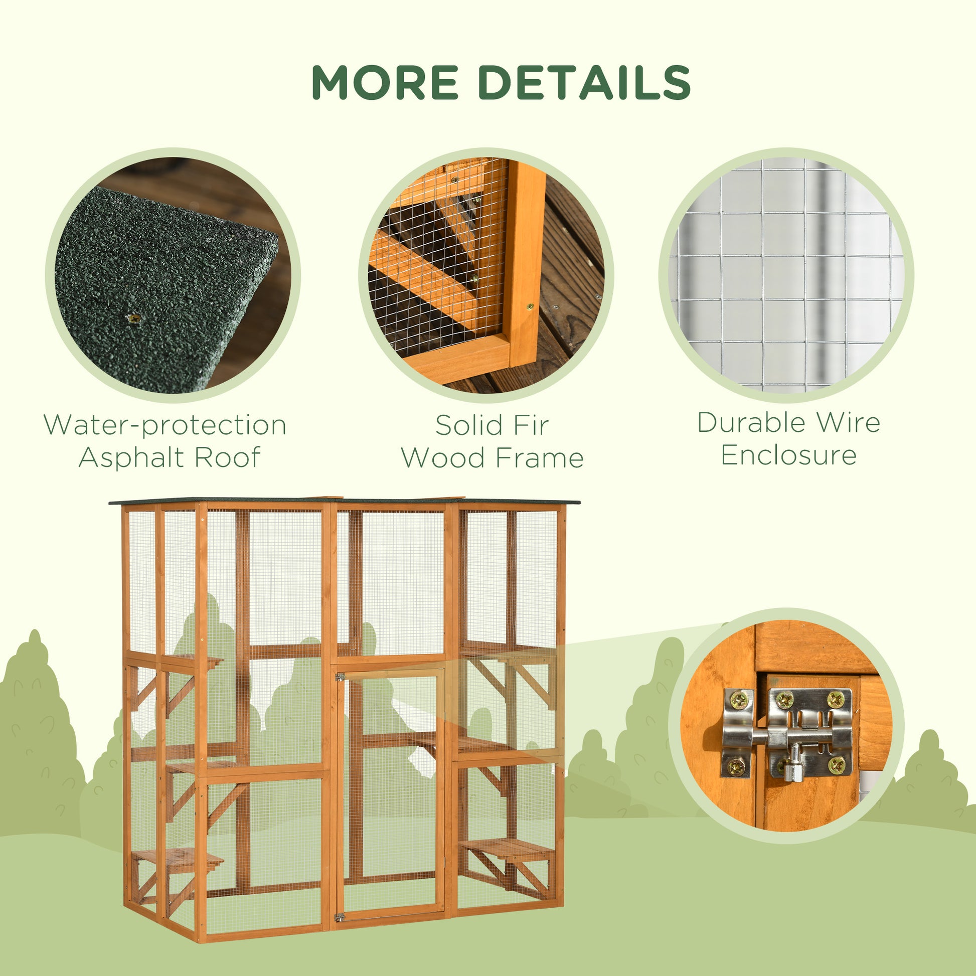 Outdoor Wooden Cat Cage - 71" Large Patio Enclosure, Orange-DECOROLALA