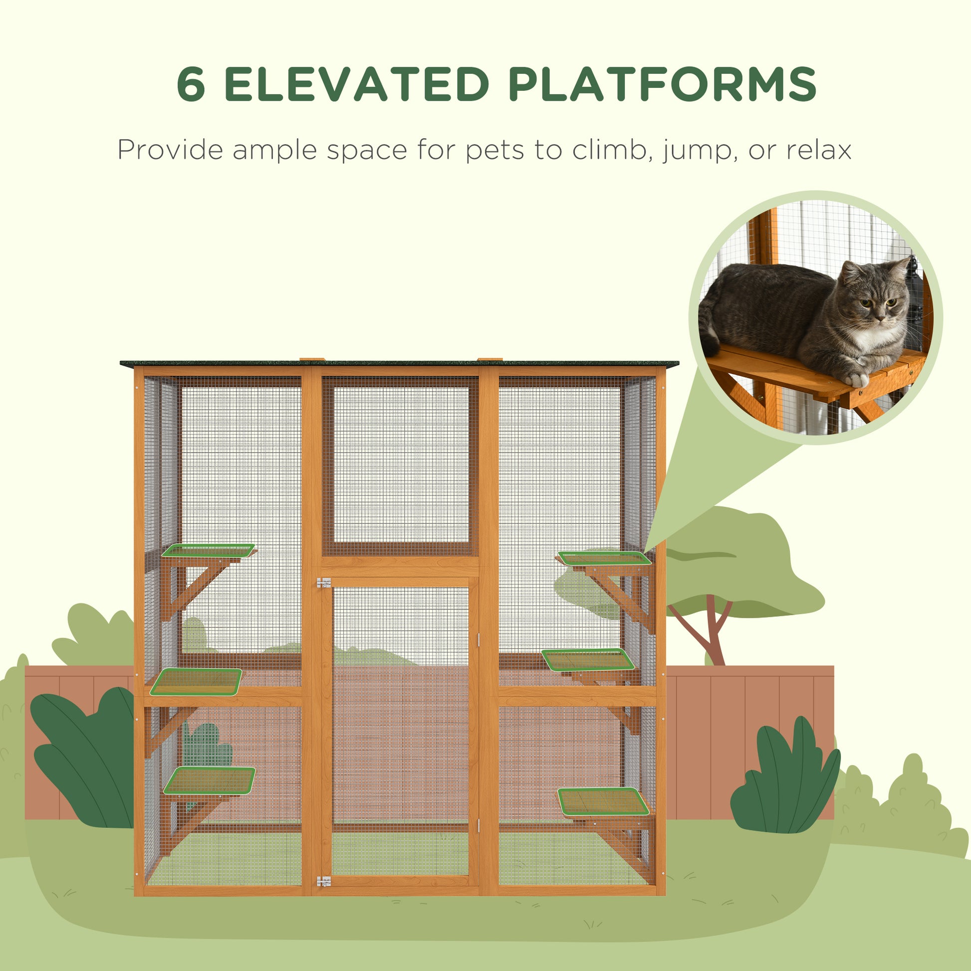 Outdoor Wooden Cat Cage - 71" Large Patio Enclosure, Orange-DECOROLALA