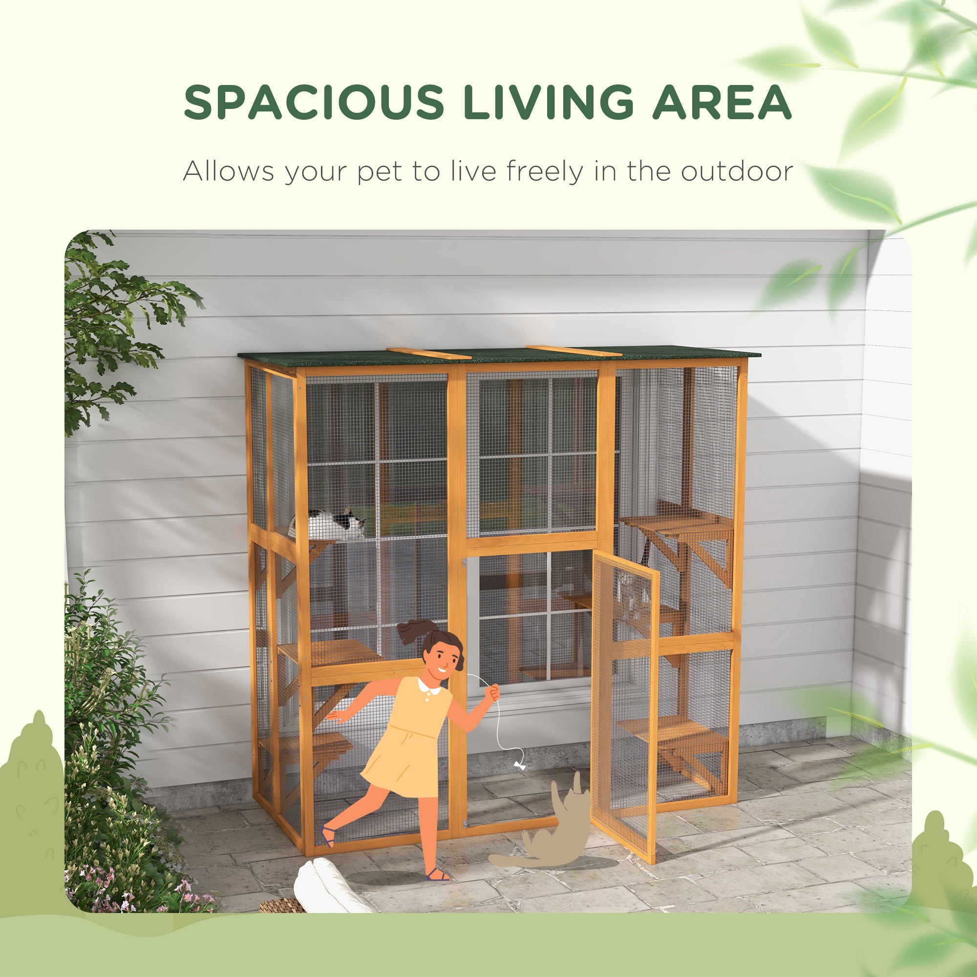 Outdoor Wooden Cat Cage - 71" Large Patio Enclosure, Orange-DECOROLALA
