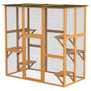 Outdoor Wooden Cat Cage - 71" Large Patio Enclosure, Orange-DECOROLALA