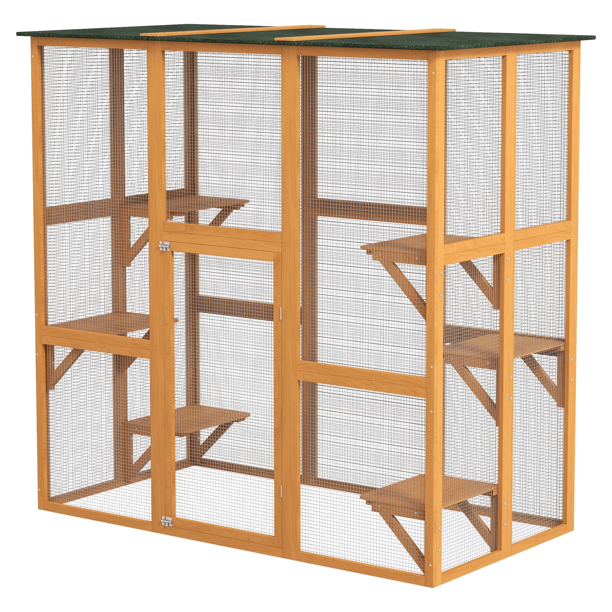 Outdoor Wooden Cat Cage - 71" Large Patio Enclosure, Orange-DECOROLALA