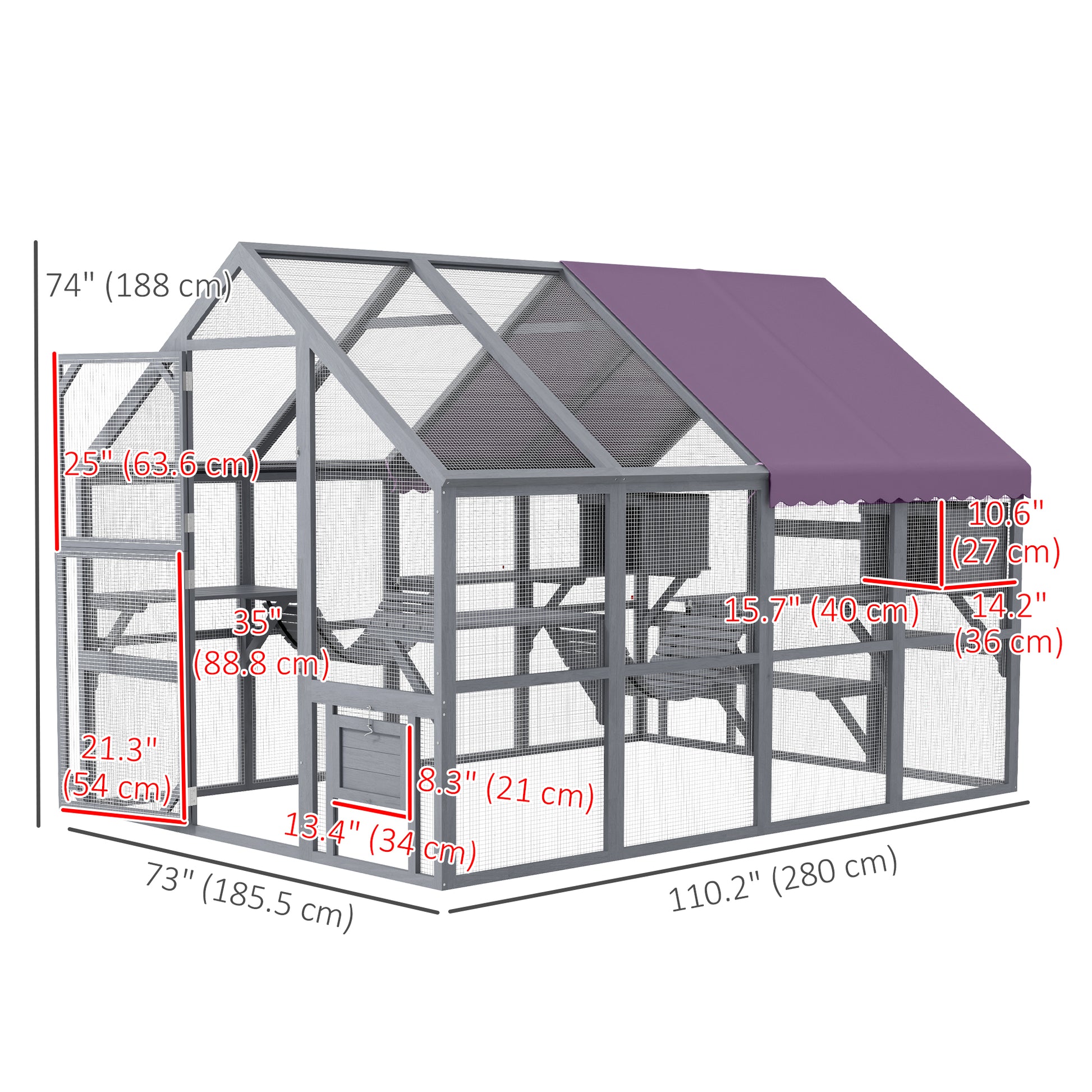 Outdoor Wooden Cat Enclosure - Grey 56sqft Cattery-DECOROLALA