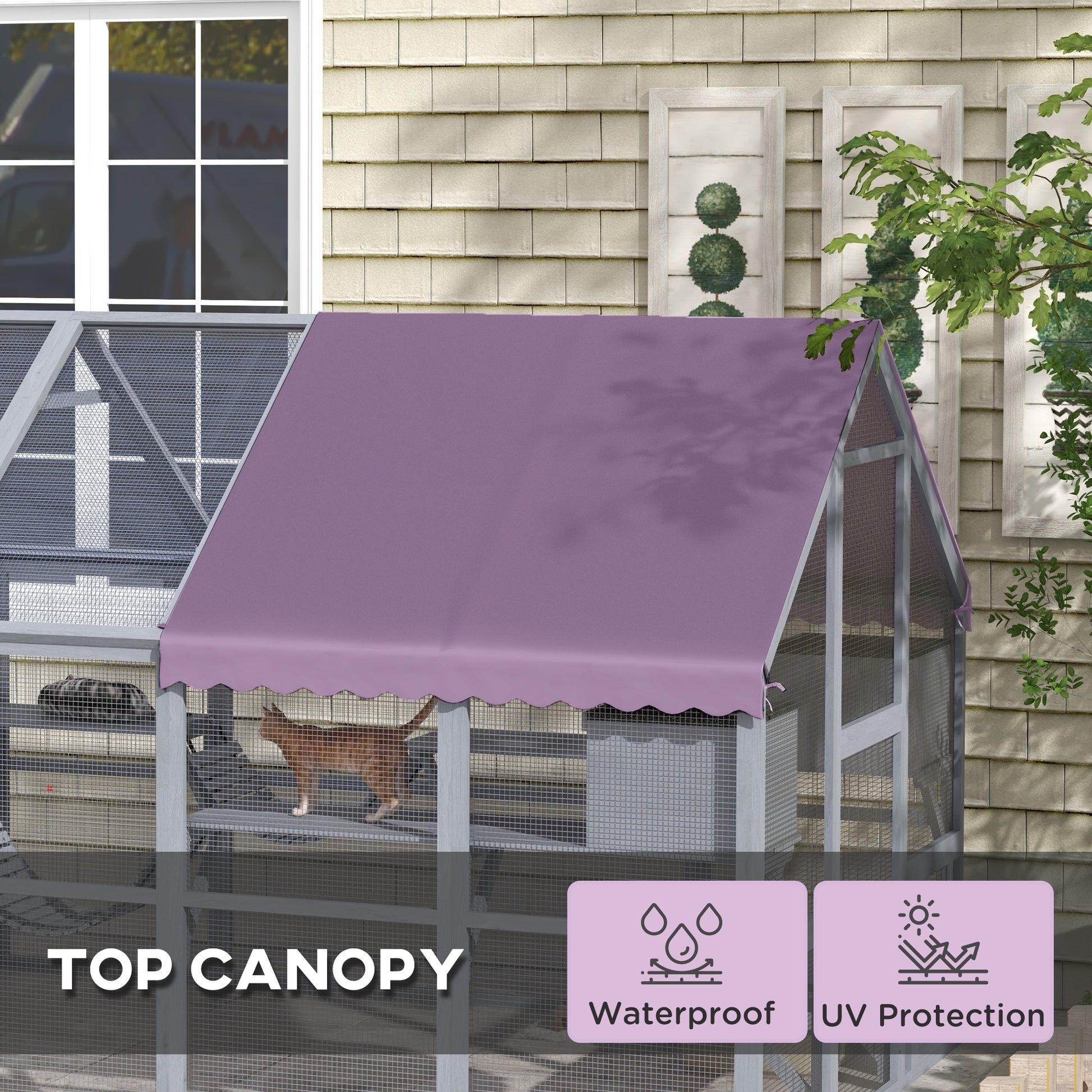 Outdoor Wooden Cat Enclosure - Grey 56sqft Cattery-DECOROLALA