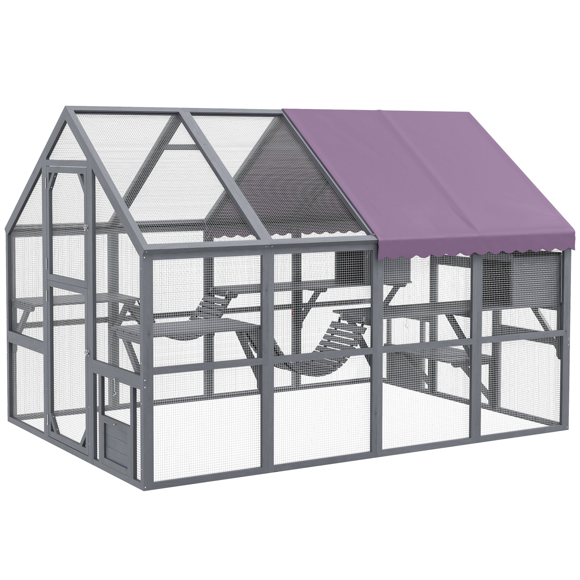 Outdoor Wooden Cat Enclosure - Grey 56sqft Cattery-DECOROLALA