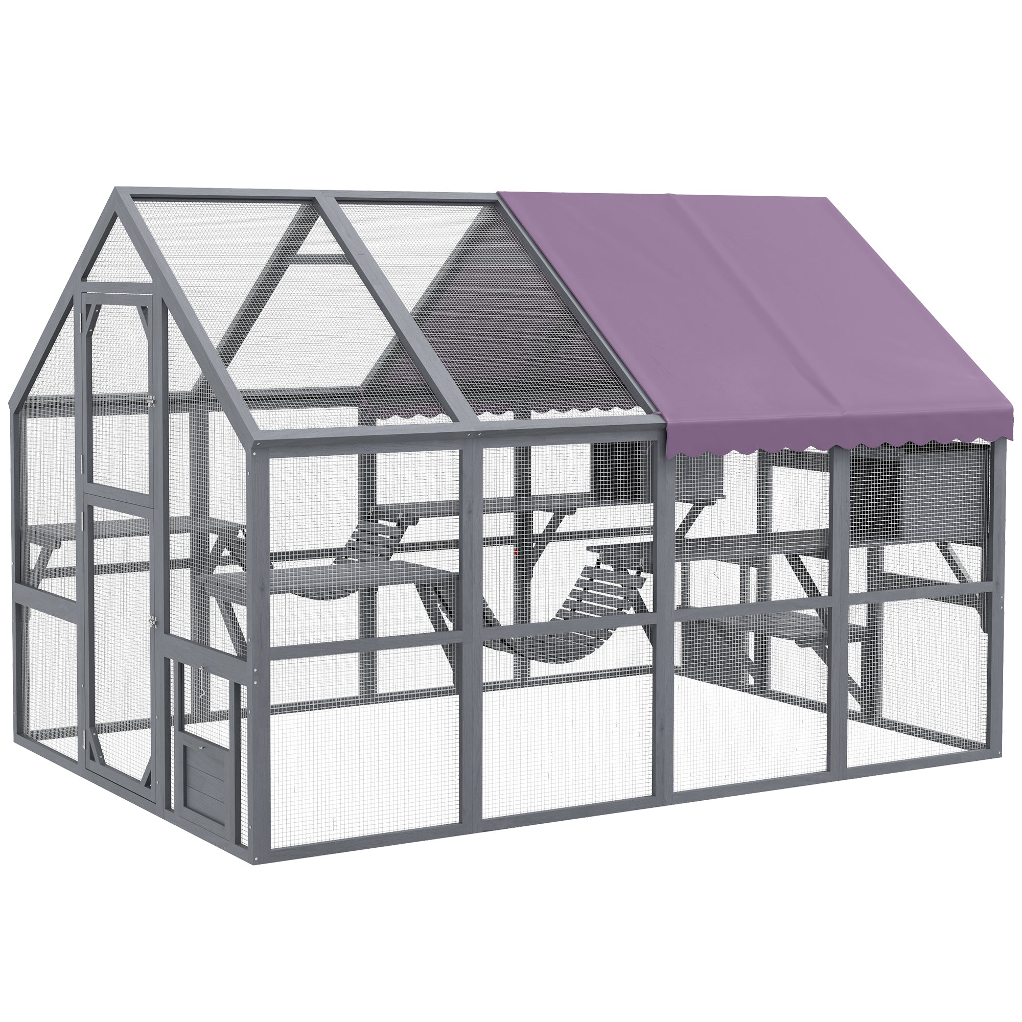 Outdoor Wooden Cat Enclosure - Grey 56sqft Cattery-DECOROLALA