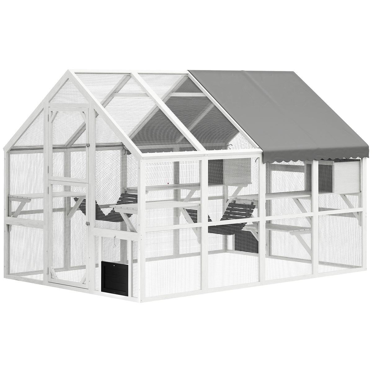 Outdoor Wooden Cat Enclosure - Large 56 sq. ft. Catio with Canopy-Cat Supplies-DECOROLALA