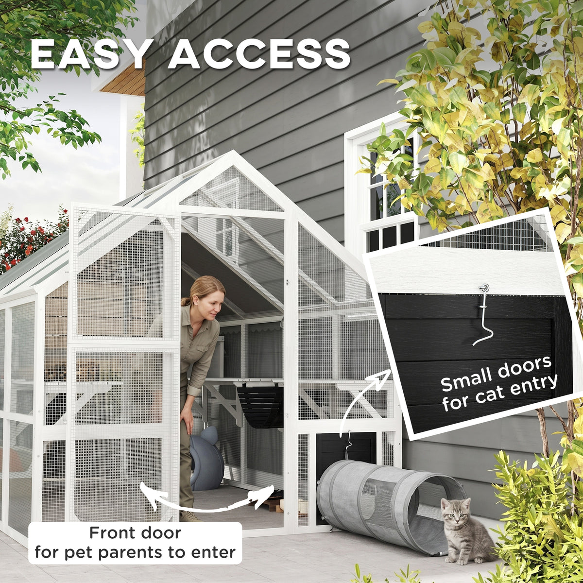 Outdoor Wooden Cat Enclosure - Large 56 sq. ft. Catio with Canopy-Cats-DECOROLALA