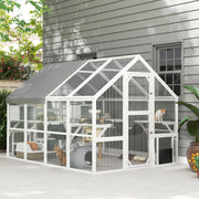 Outdoor Wooden Cat Enclosure - Large 56 sq. ft. Catio with Canopy-Cats-DECOROLALA