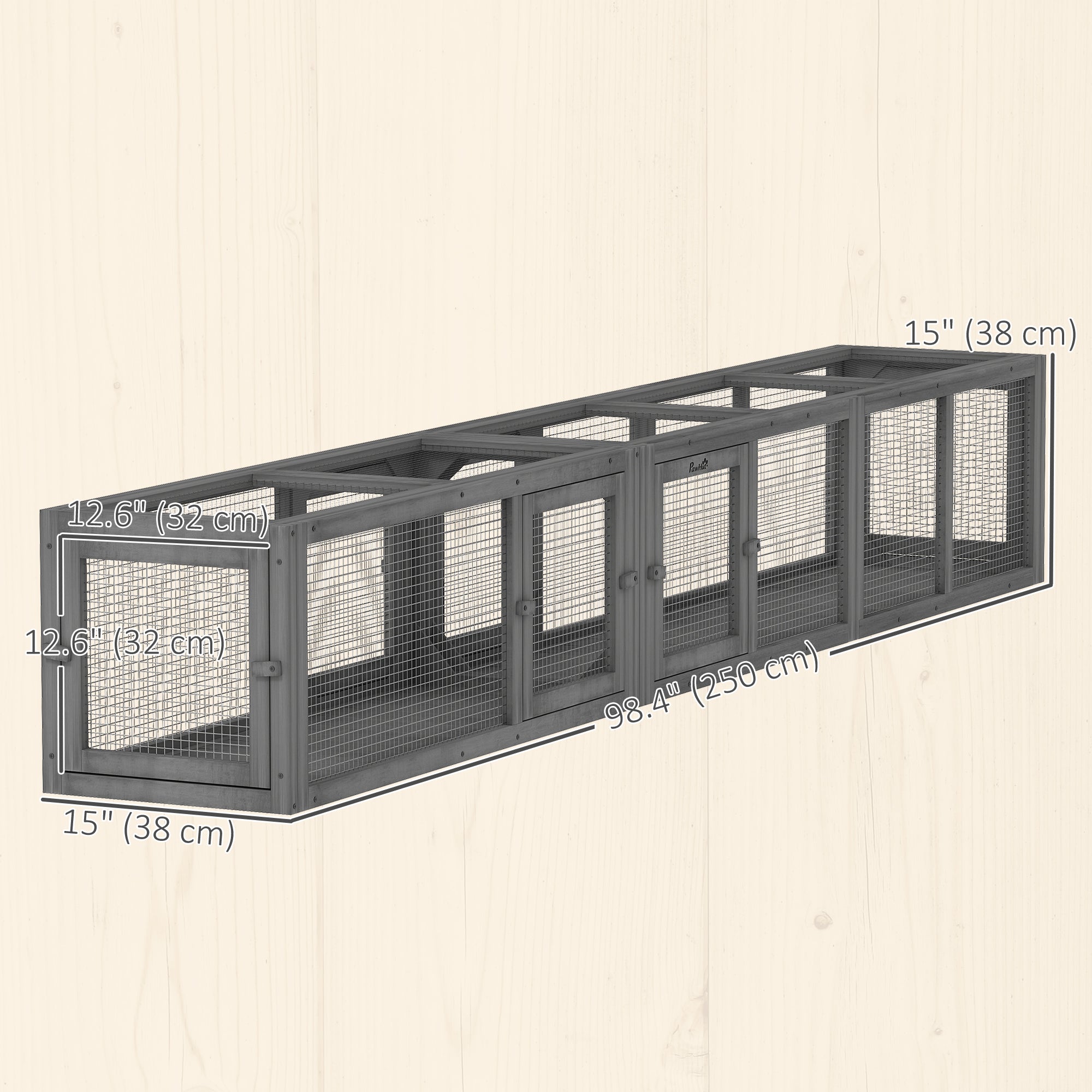 Outdoor Wooden Cat Tunnel - 98" Dark Grey Enclosure-DECOROLALA