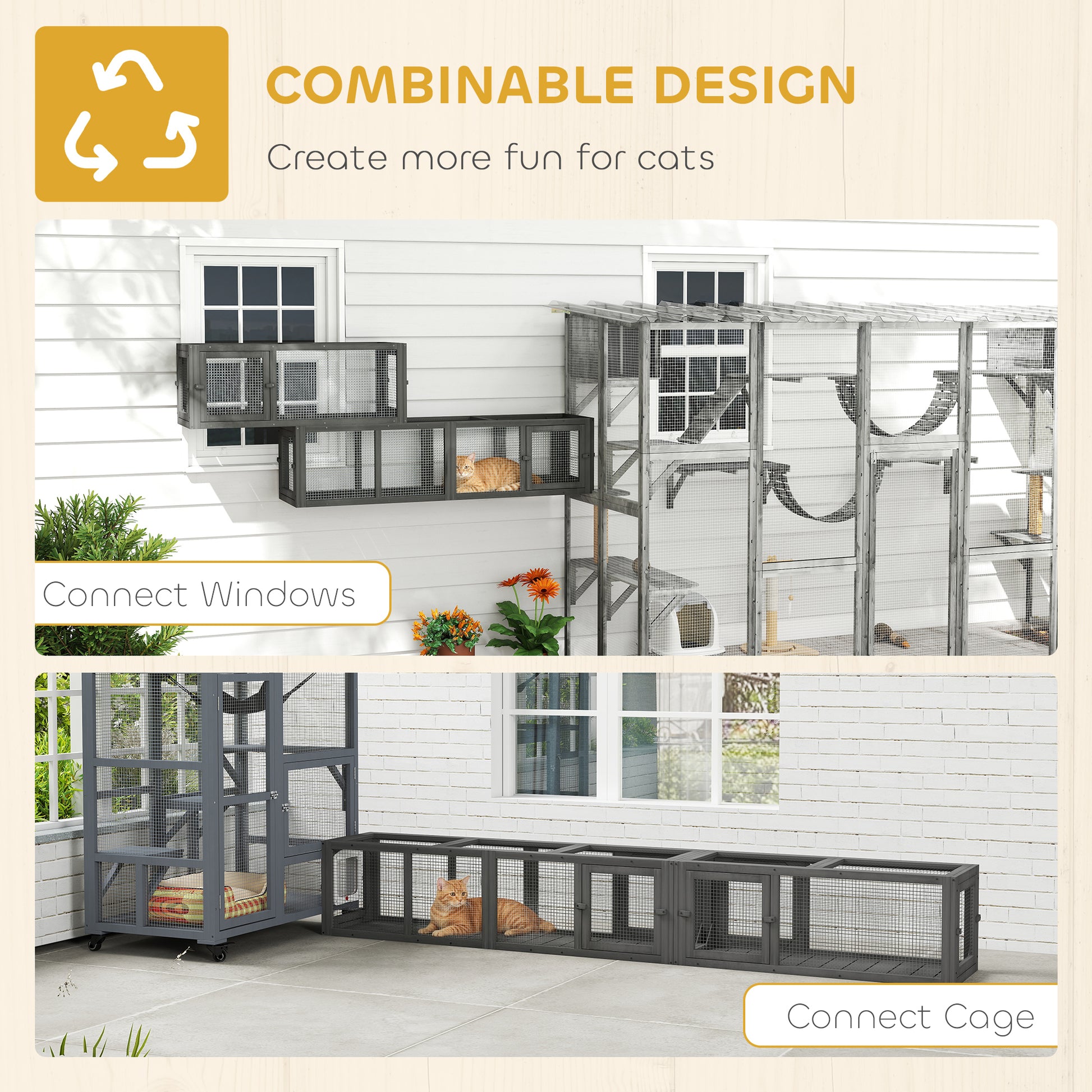 Outdoor Wooden Cat Tunnel - 98" Dark Grey Enclosure-DECOROLALA