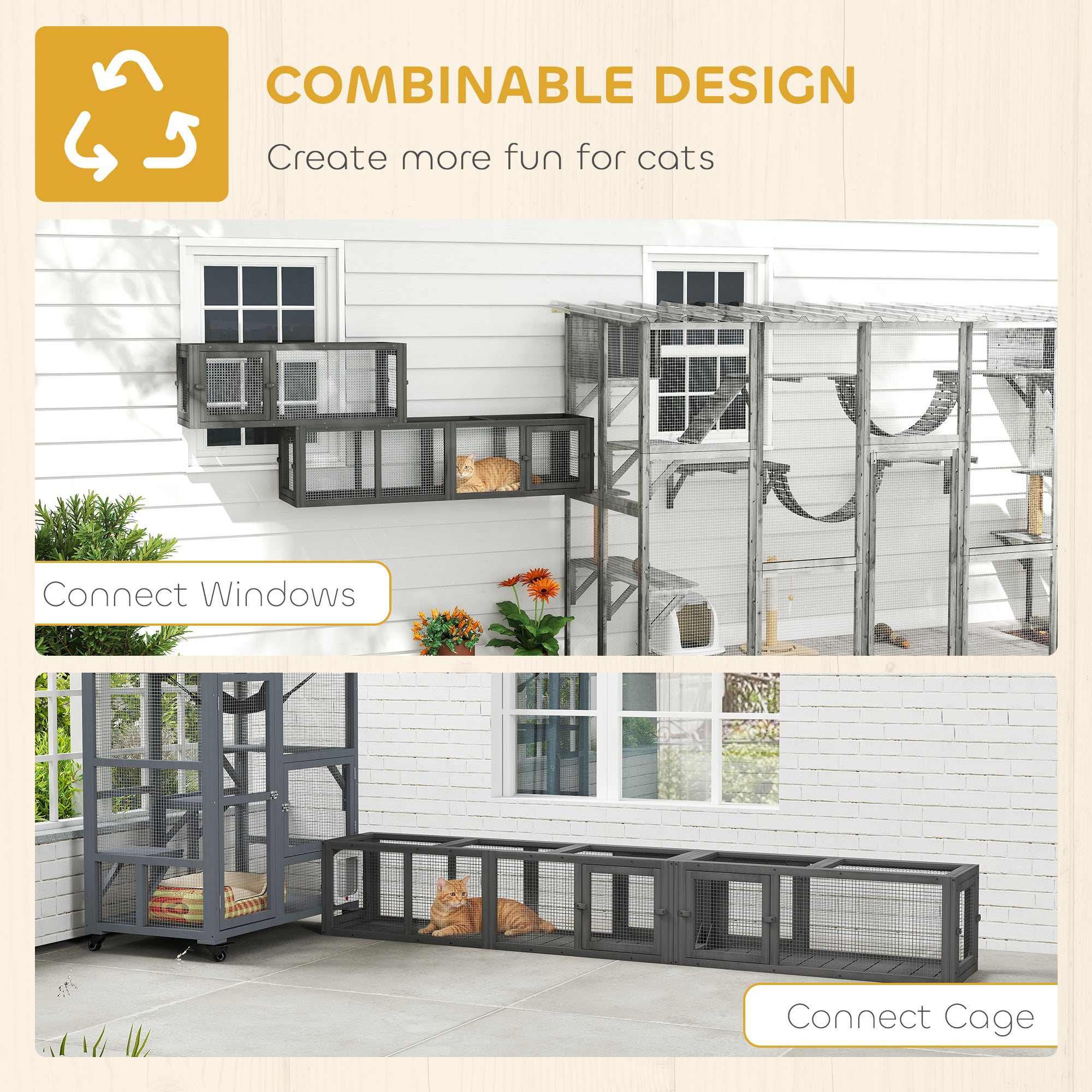 Outdoor Wooden Cat Tunnel - 98" Dark Grey Enclosure-DECOROLALA