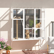 Outdoor Wooden Catio Enclosure - 3-Tier Window Box, White-Cats-DECOROLALA