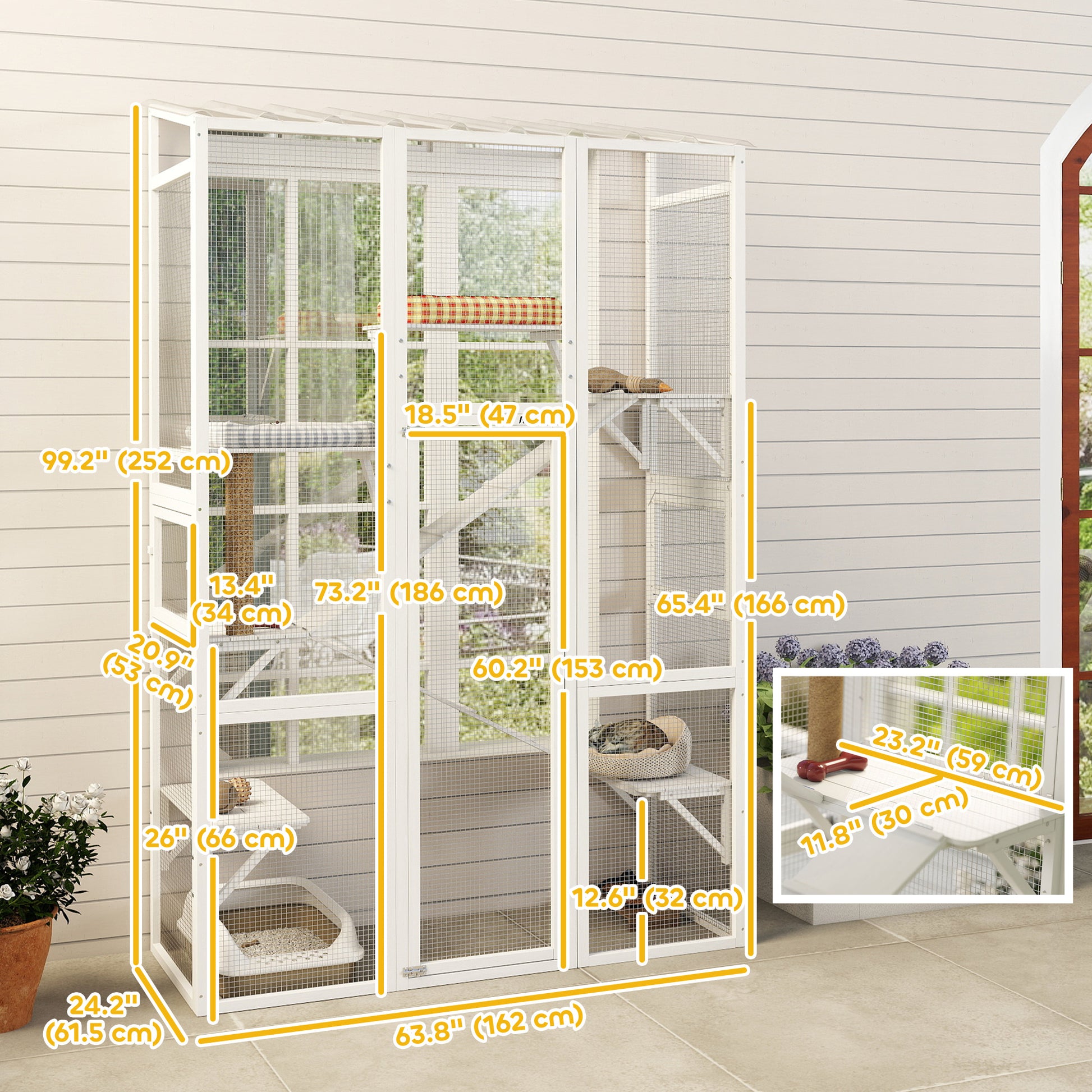Outdoor Wooden Catio Enclosure - White 99" H-DECOROLALA