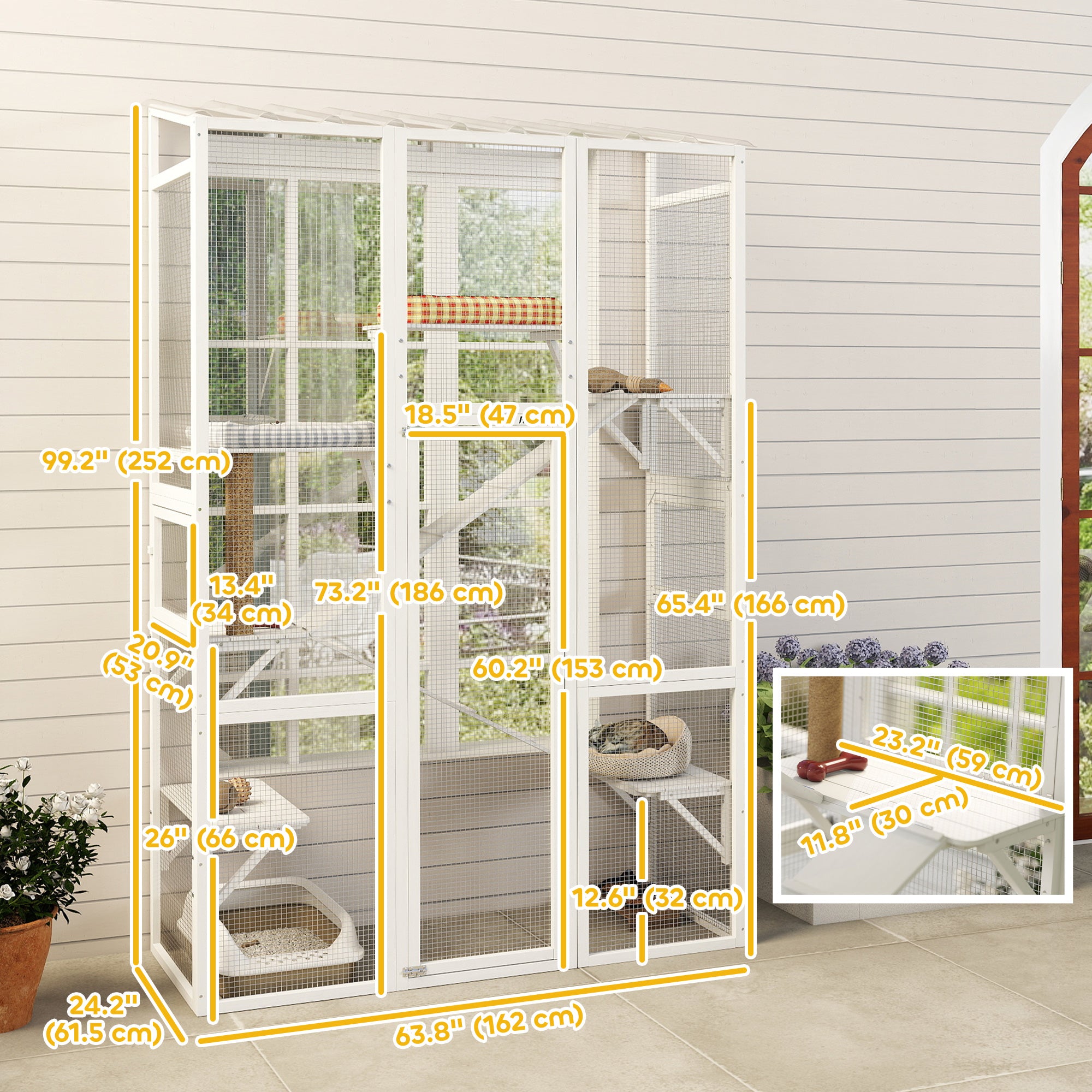 Outdoor Wooden Catio Enclosure - White 99" H-DECOROLALA
