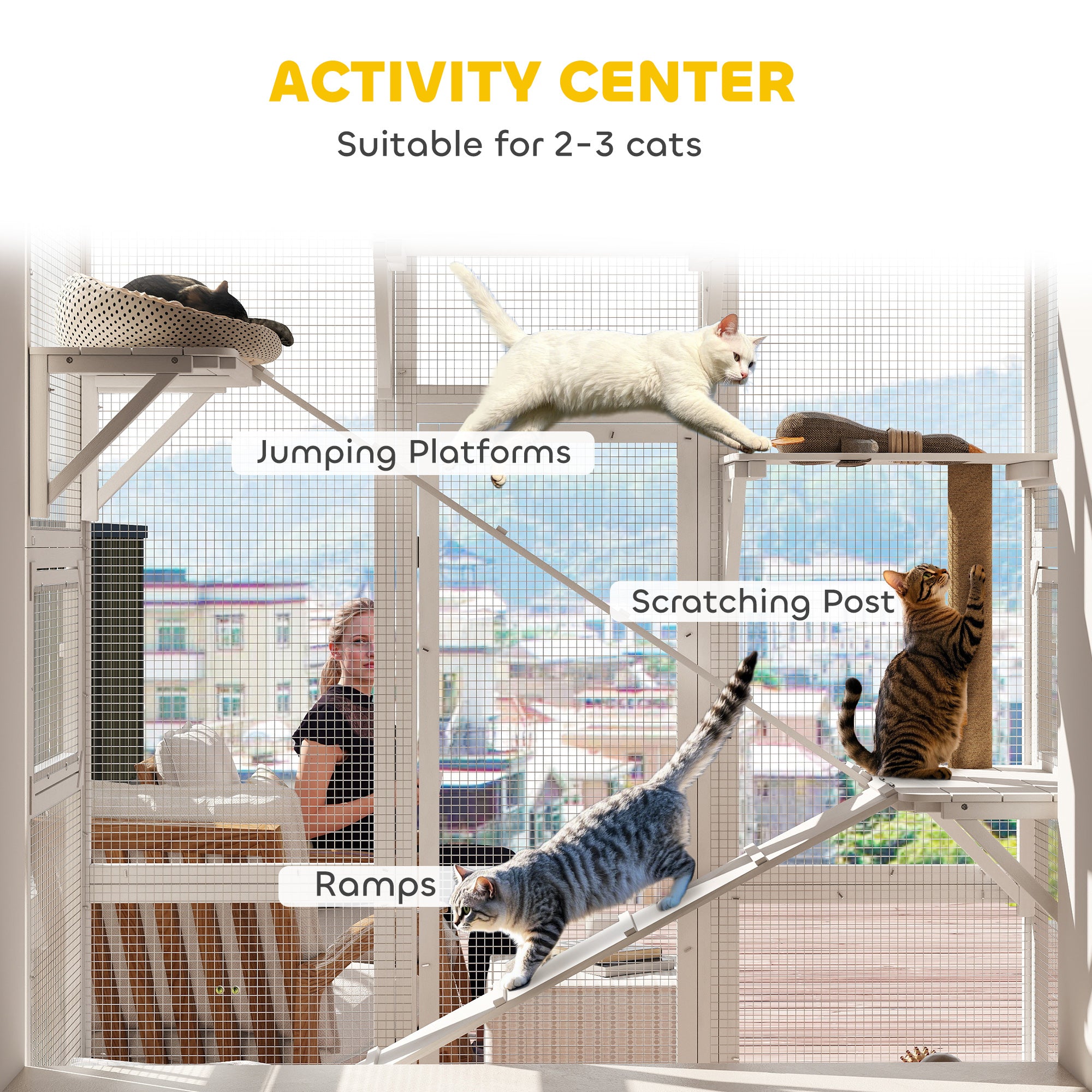 Outdoor Wooden Catio Enclosure - White 99" H-DECOROLALA