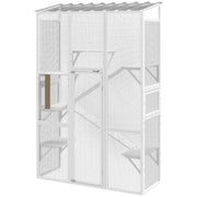 Outdoor Wooden Catio Enclosure - White 99" H-DECOROLALA