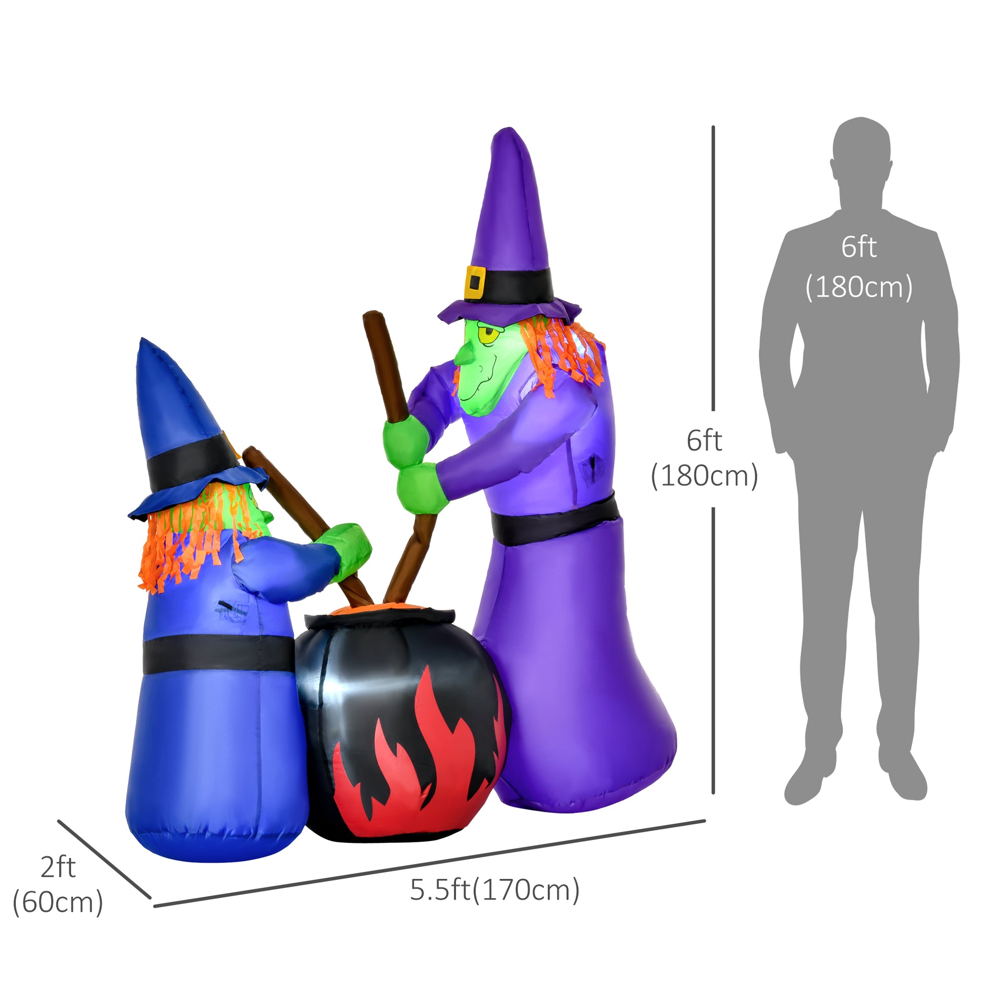 Outdoor Yard Colorful 5.5ft Blow Up Inflatable Halloween Two Old Witch and Magical Potions Decoration with LED for Indoor Outdoor House Party Display-Home Furnishings > Holiday & Seasonal > Halloween Decorations-DECOROLALA