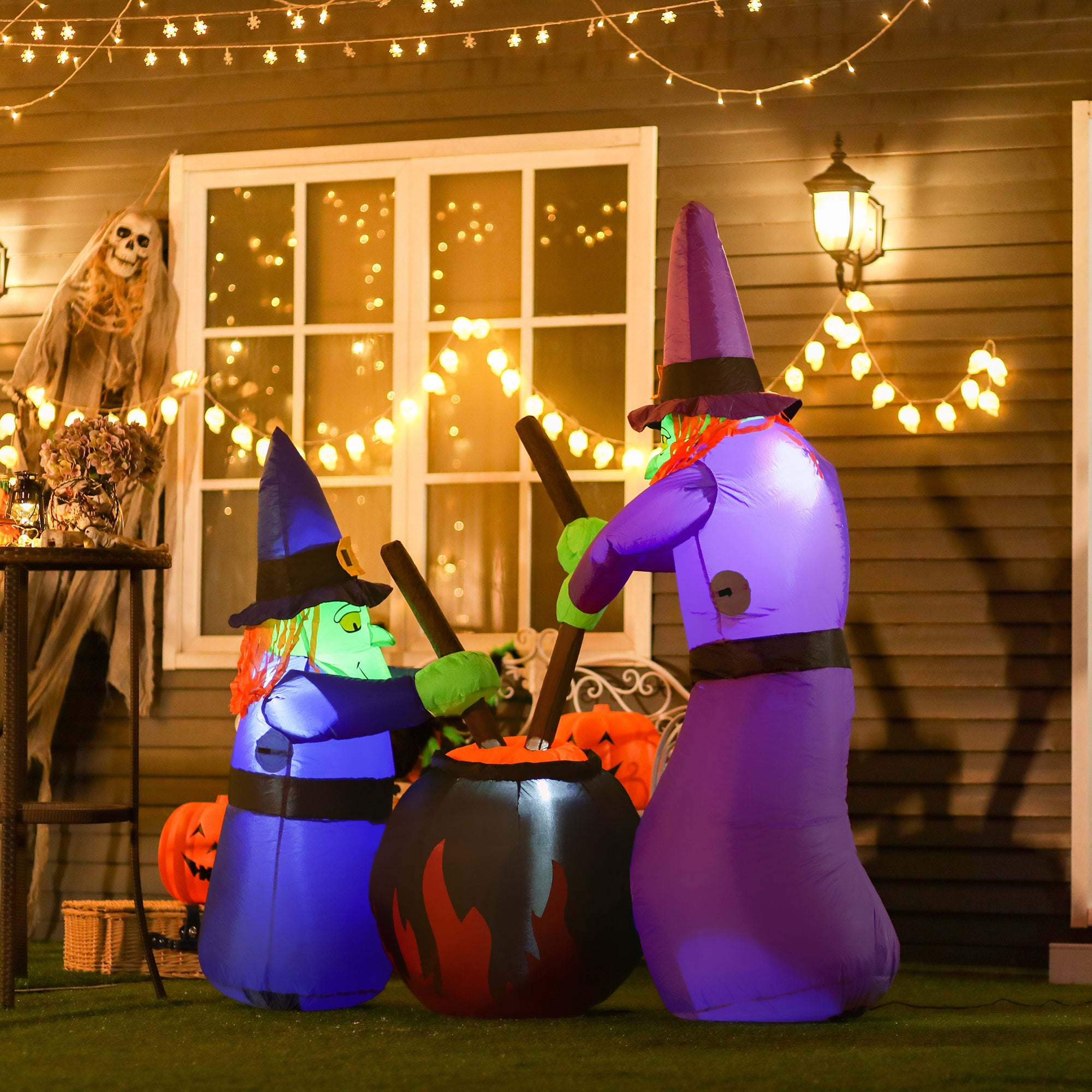Outdoor Yard Colorful 5.5ft Blow Up Inflatable Halloween Two Old Witch and Magical Potions Decoration with LED for Indoor Outdoor House Party Display-Home Furnishings > Holiday & Seasonal > Halloween Decorations-DECOROLALA
