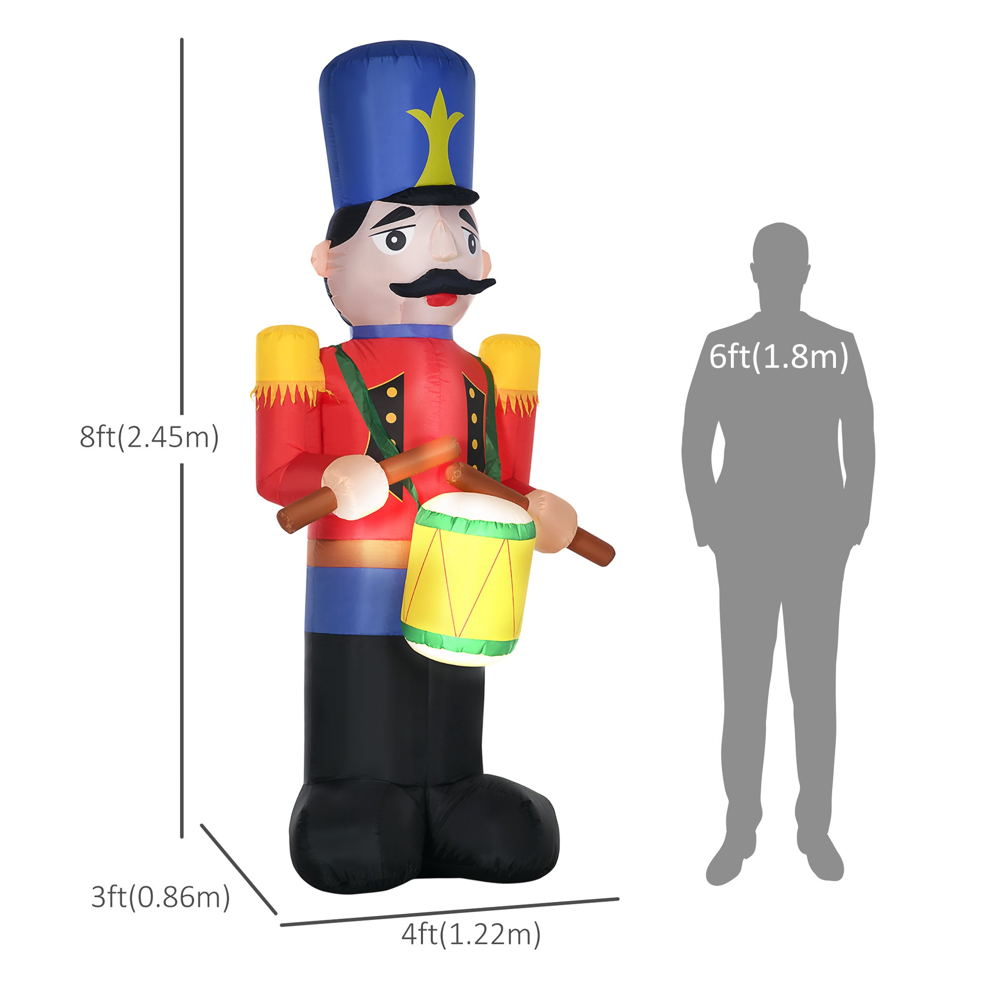 Outdoor Yard Colorful 8ft Inflatable Walnut Soldier Drum Beating with LED-Home Furnishings > Holiday & Seasonal > Christmas Decorations > Christmas Inflatables-DECOROLALA