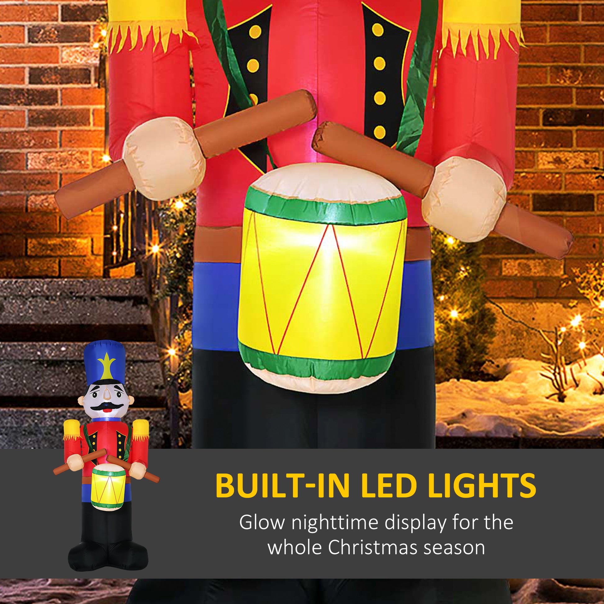 Outdoor Yard Colorful 8ft Inflatable Walnut Soldier Drum Beating with LED-Home Furnishings > Holiday & Seasonal > Christmas Decorations > Christmas Inflatables-DECOROLALA