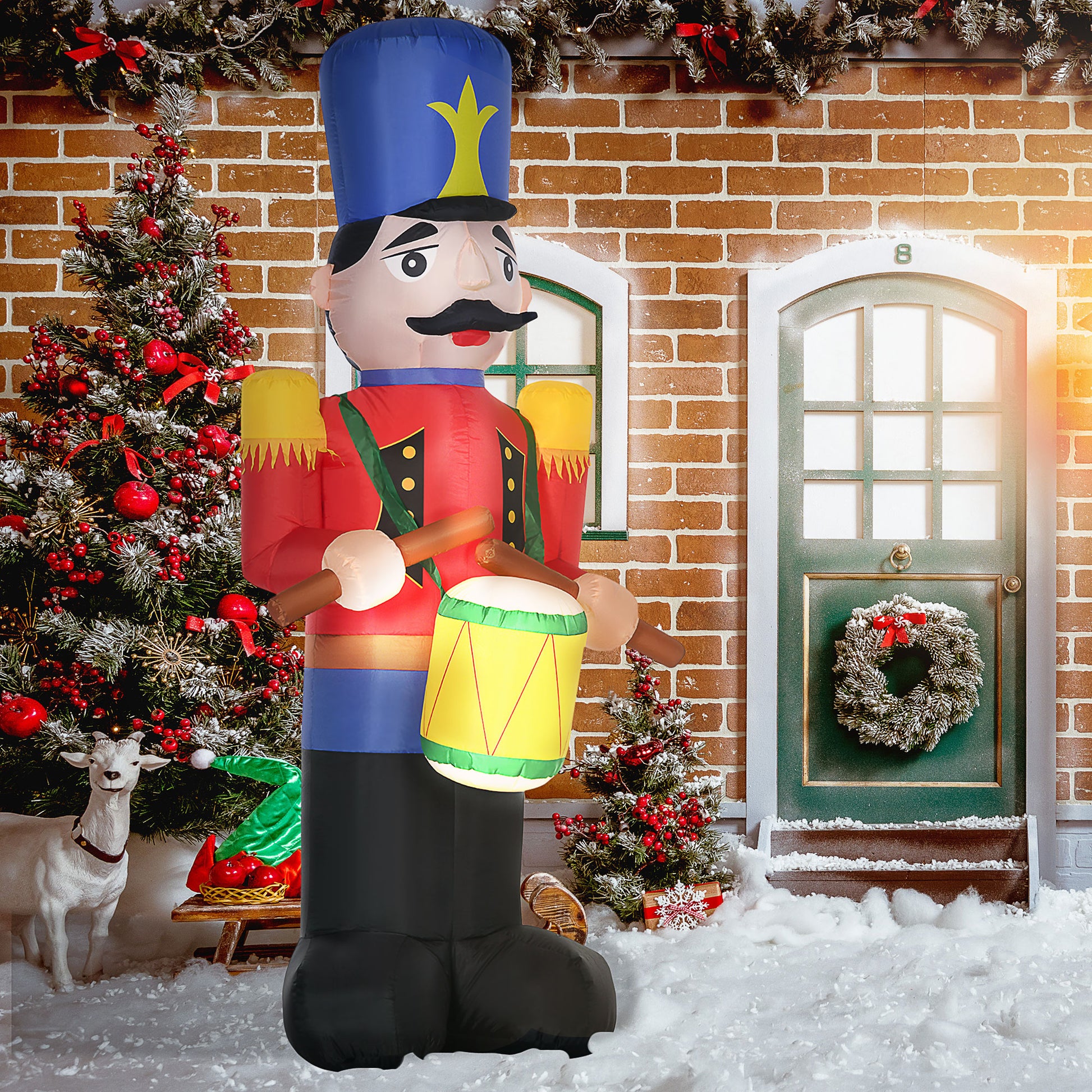 Outdoor Yard Colorful 8ft Inflatable Walnut Soldier Drum Beating with LED-Home Furnishings > Holiday & Seasonal > Christmas Decorations > Christmas Inflatables-DECOROLALA