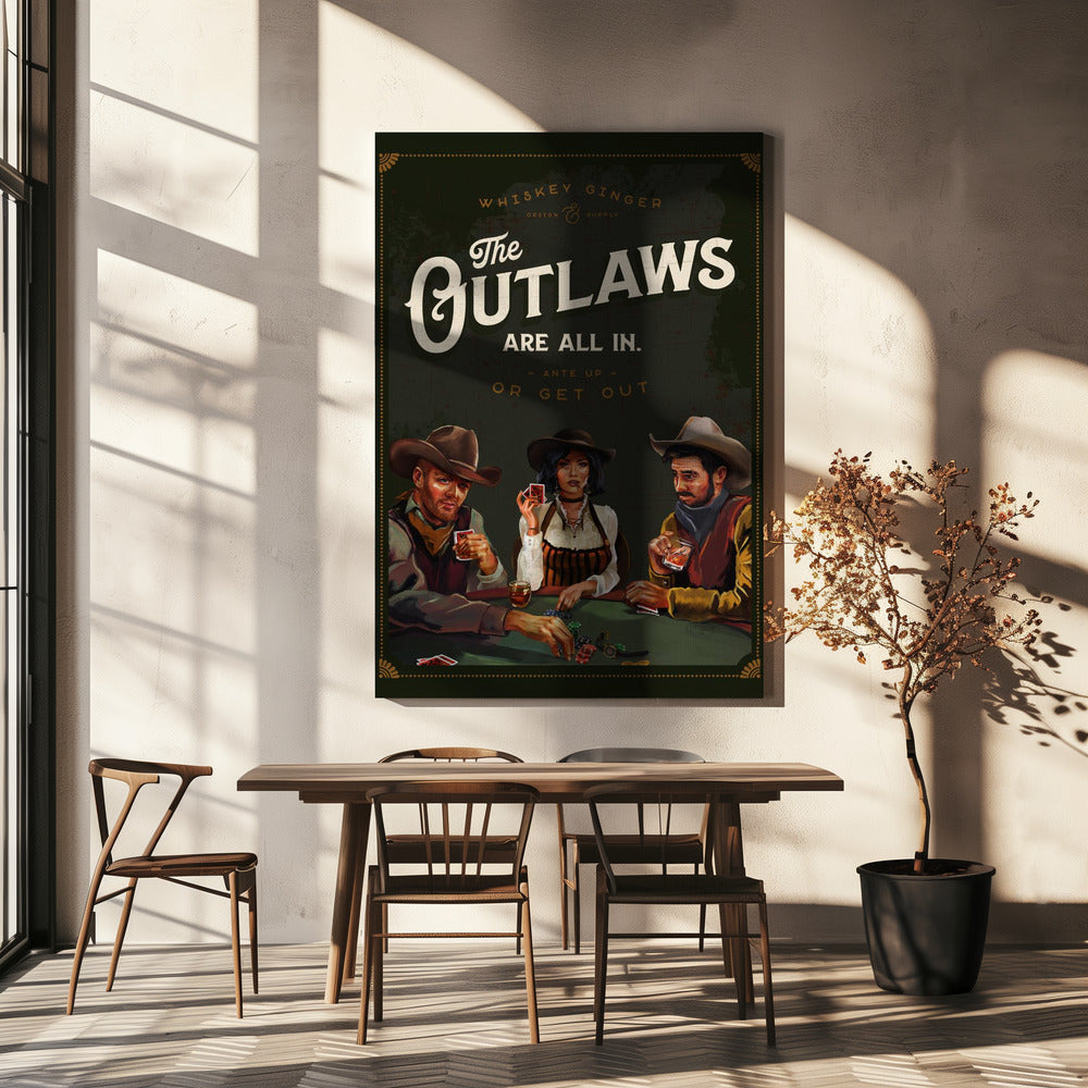 Outlaws Are All In Cool Cowboy Poker Art-canvas-DECOROLALA