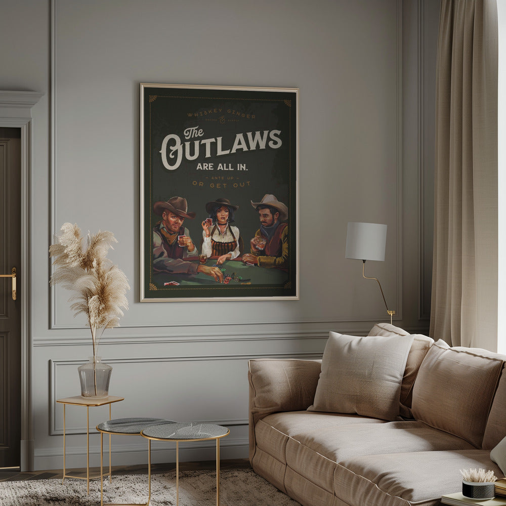 Outlaws Are All In Cool Cowboy Poker Art-canvas-DECOROLALA