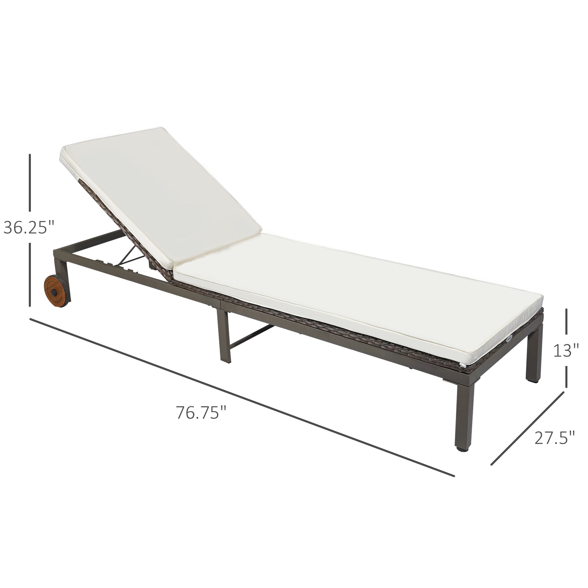 Outsuuny Rattan Chaise Lounge - Cream White Adjustable-DECOROLALA