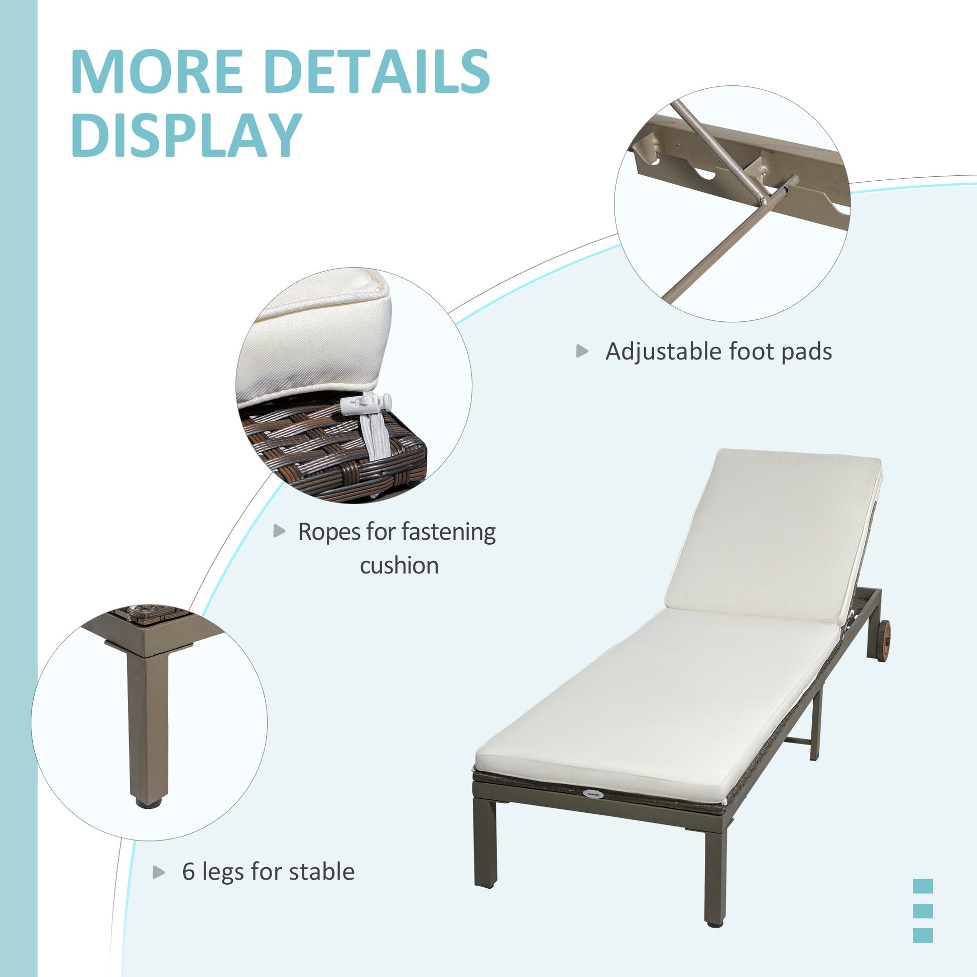Outsuuny Rattan Chaise Lounge - Cream White Adjustable-DECOROLALA