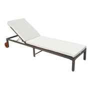 Outsuuny Rattan Chaise Lounge - Cream White Adjustable-DECOROLALA