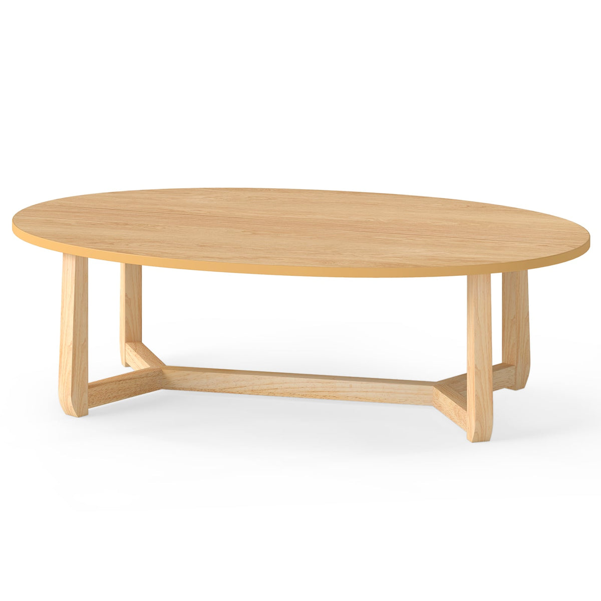 Oval Coffee Table 46 Inches Wooden Accent Table with Thickened Top-Natural-Coffee Tables-DECOROLALA
