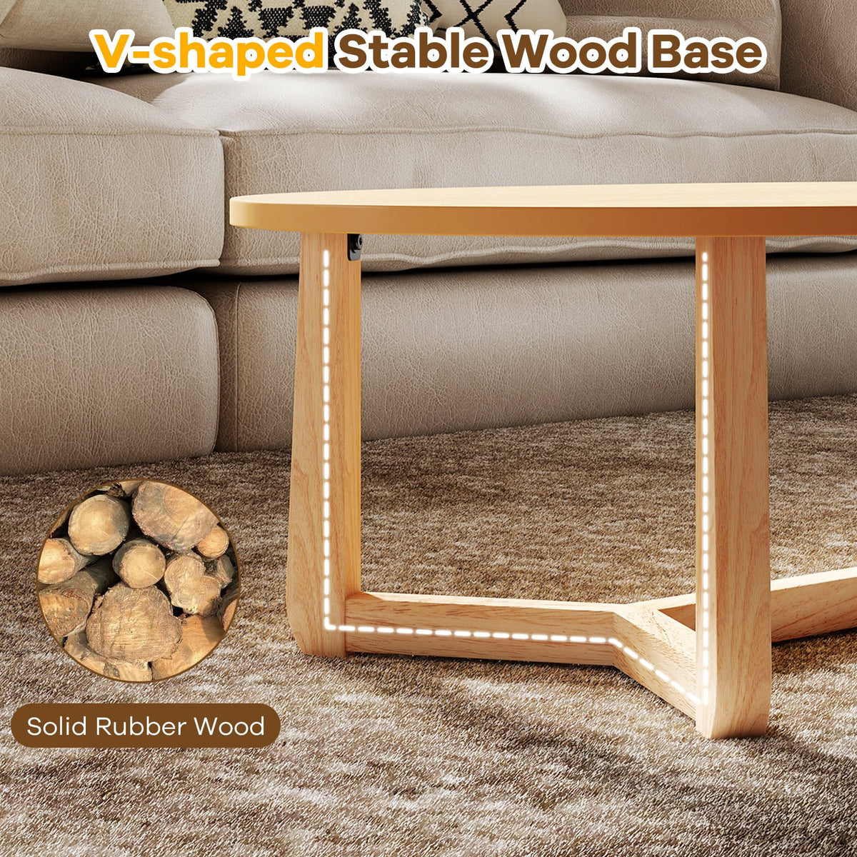 Oval Coffee Table 46 Inches Wooden Accent Table with Thickened Top-Natural-Coffee Tables-DECOROLALA